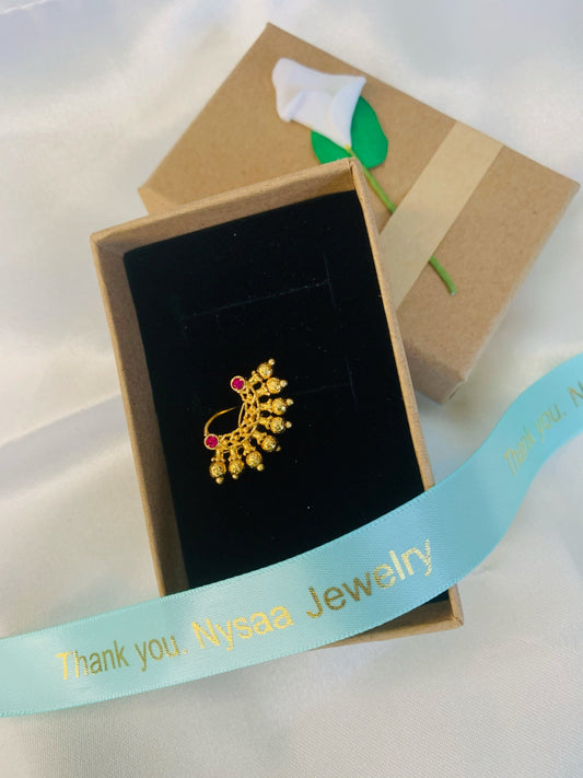 Maharashtrian Nath: Gold Plated Nose Clip-on - Indian Jewelry