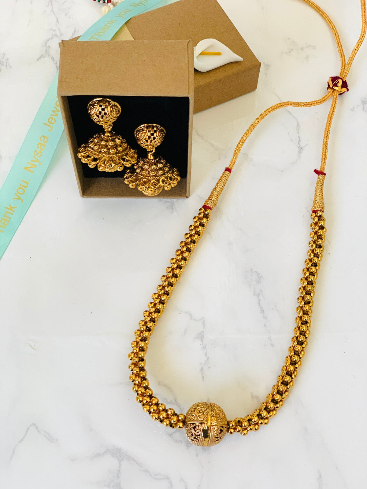 Gold Plated Thushi Choker Necklace with Jhumki Earrings: Maharashtrian Jewelry