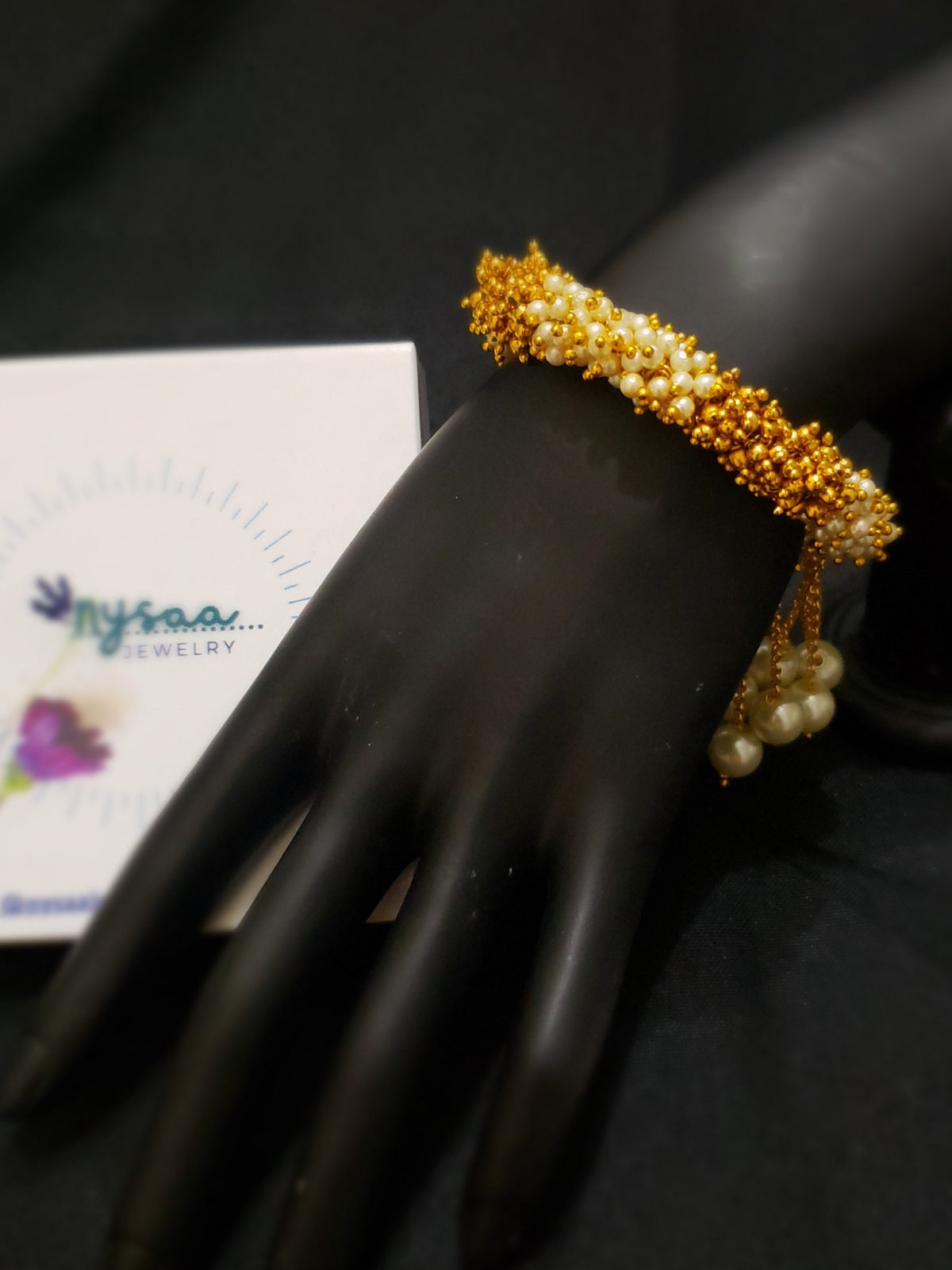 Gold Plated Pearl Bracelet: Adjustable Retractable Design