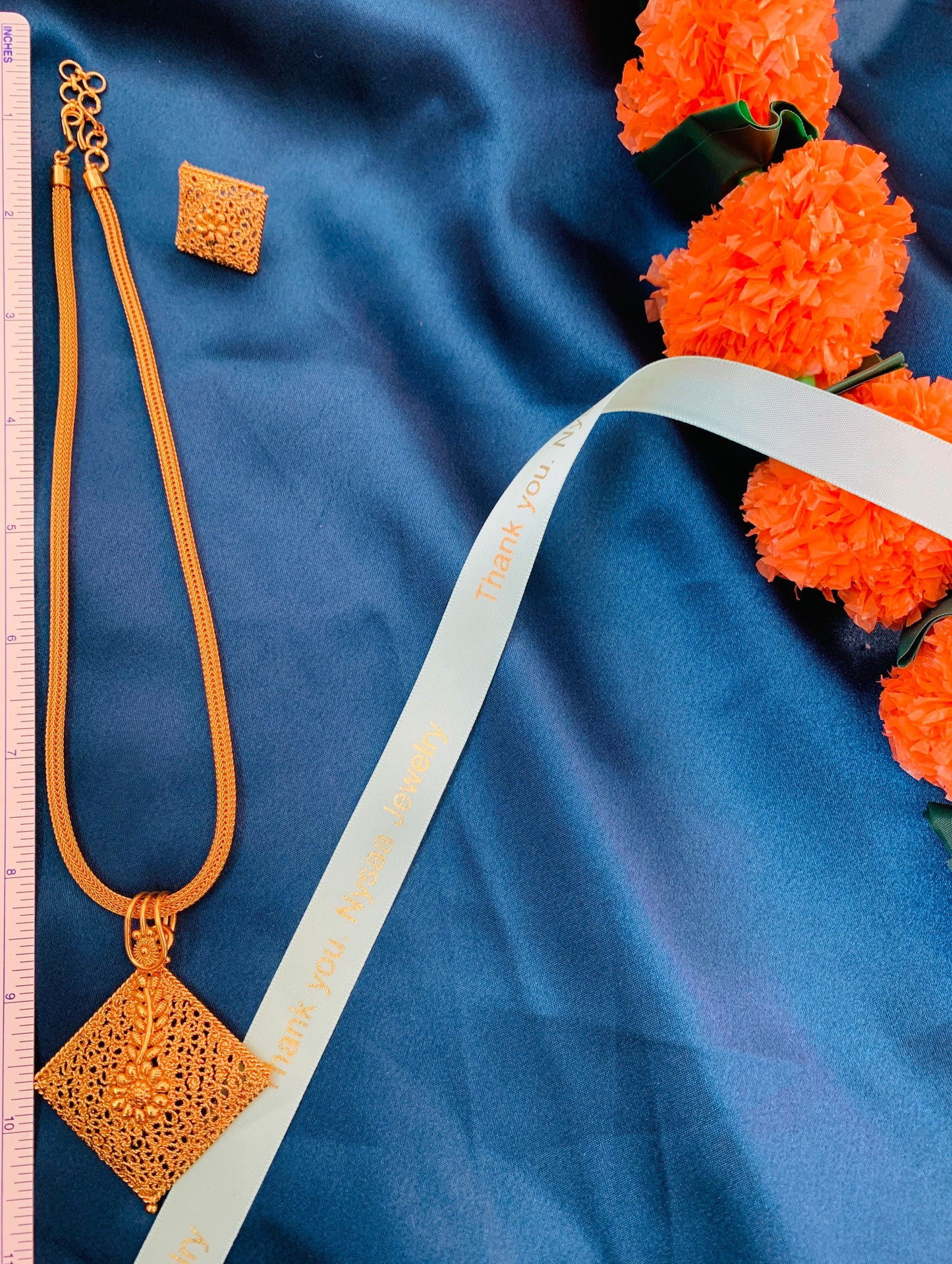 Gold Plated Haaram: Indian Temple Jewelry Necklace with Earrings