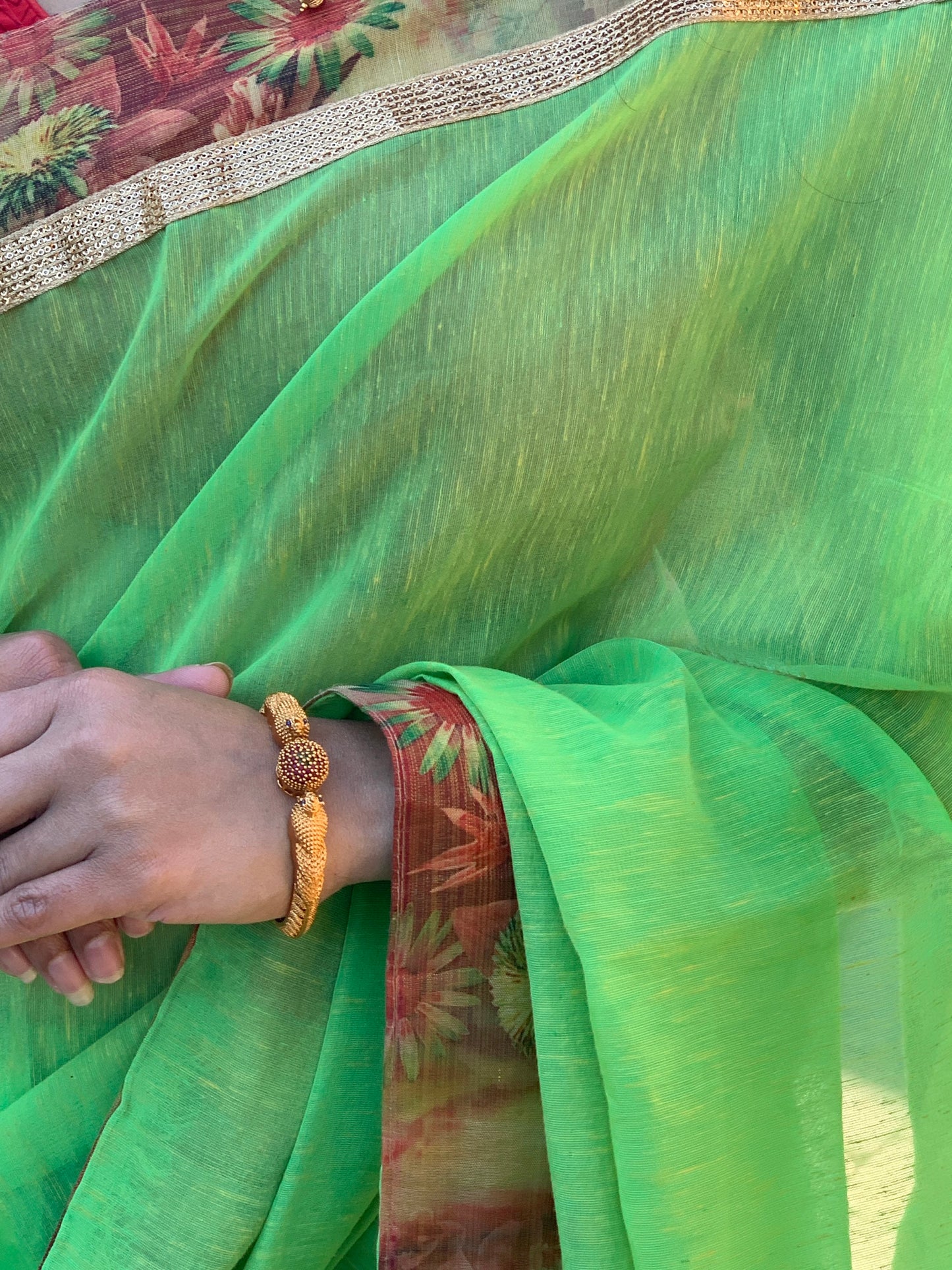 Gold Plated Indian Bangles: Ruby Green Minakari Stone Kada (Pair)