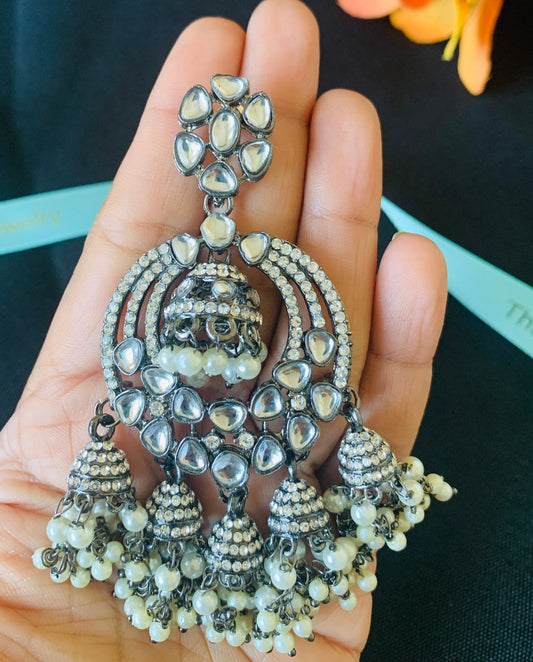 oversized black metal polki chandbali or big jhumka