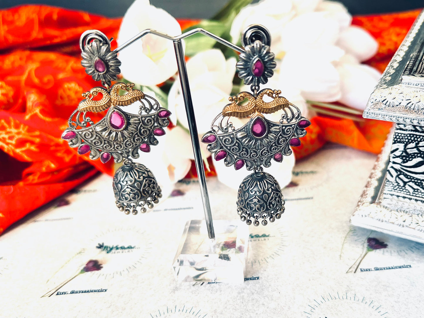 Peacock / Oxidized / German silver / Bollywood / Indian / Festive / Navratri / Nauratri earrings / Oxidised