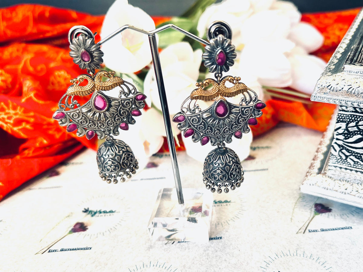 Peacock / Oxidized / German silver / Bollywood / Indian / Festive / Navratri / Nauratri earrings / Oxidised