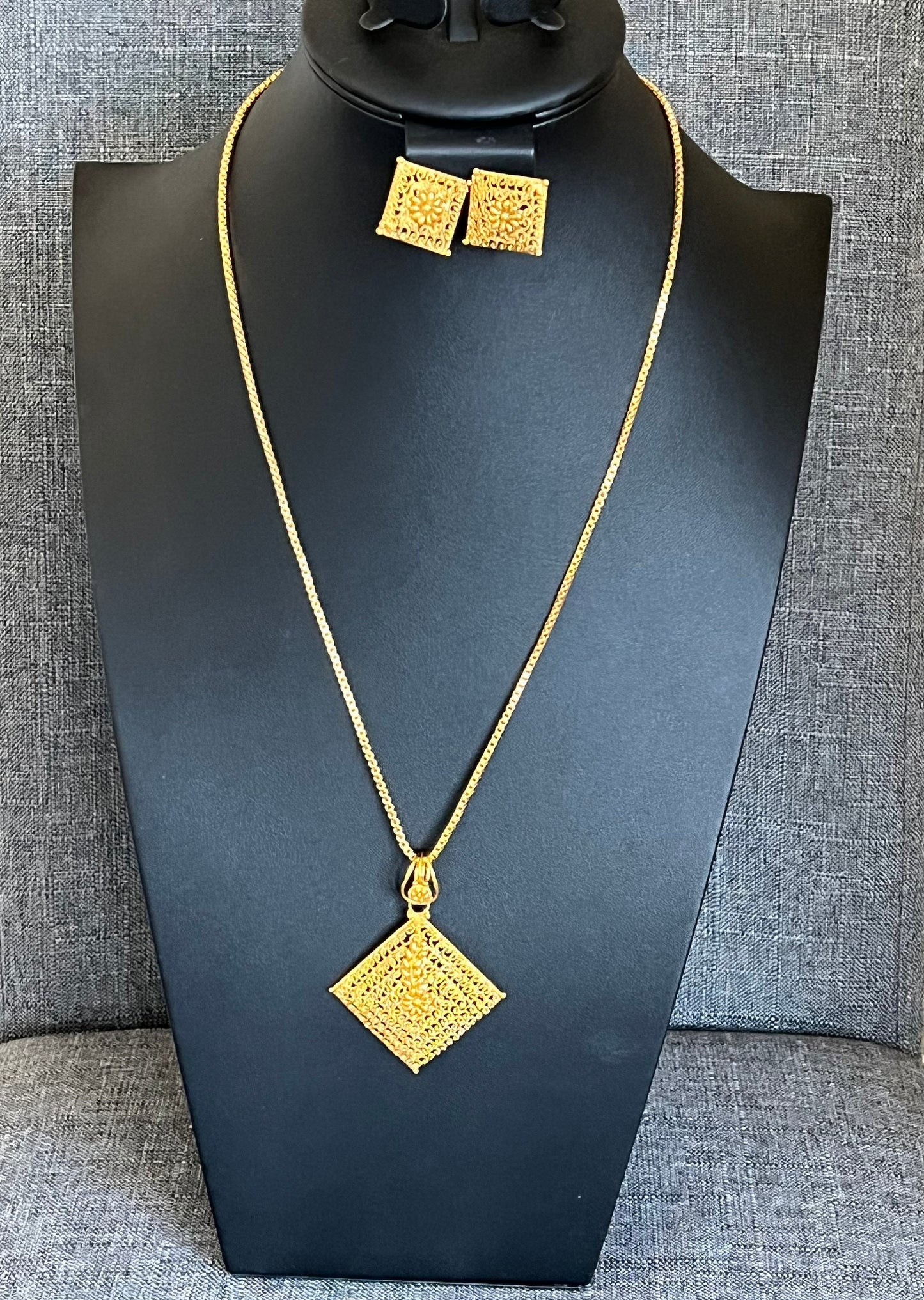Gold Plated Haaram: Indian Temple Jewelry Necklace with Earrings