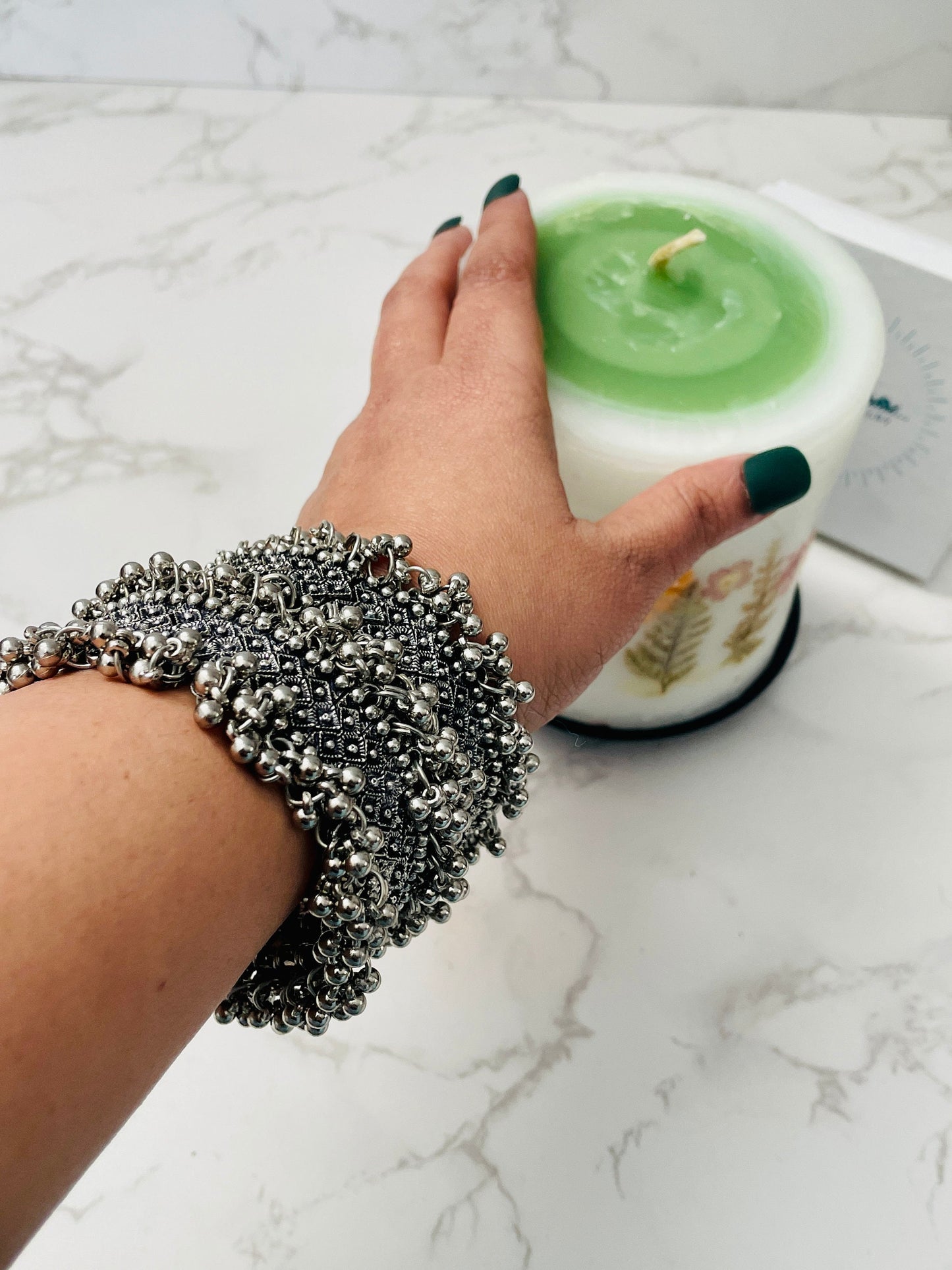 Oxidized Ghungaroo Cuff Bracelet: Adjustable Silver Bangle