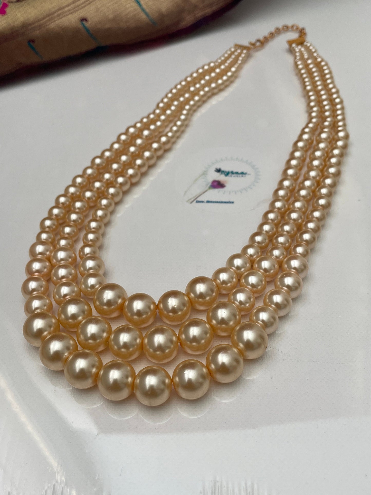 Classic multilayered pearl necklace | Faux pearl necklace | Three strands pearl necklace