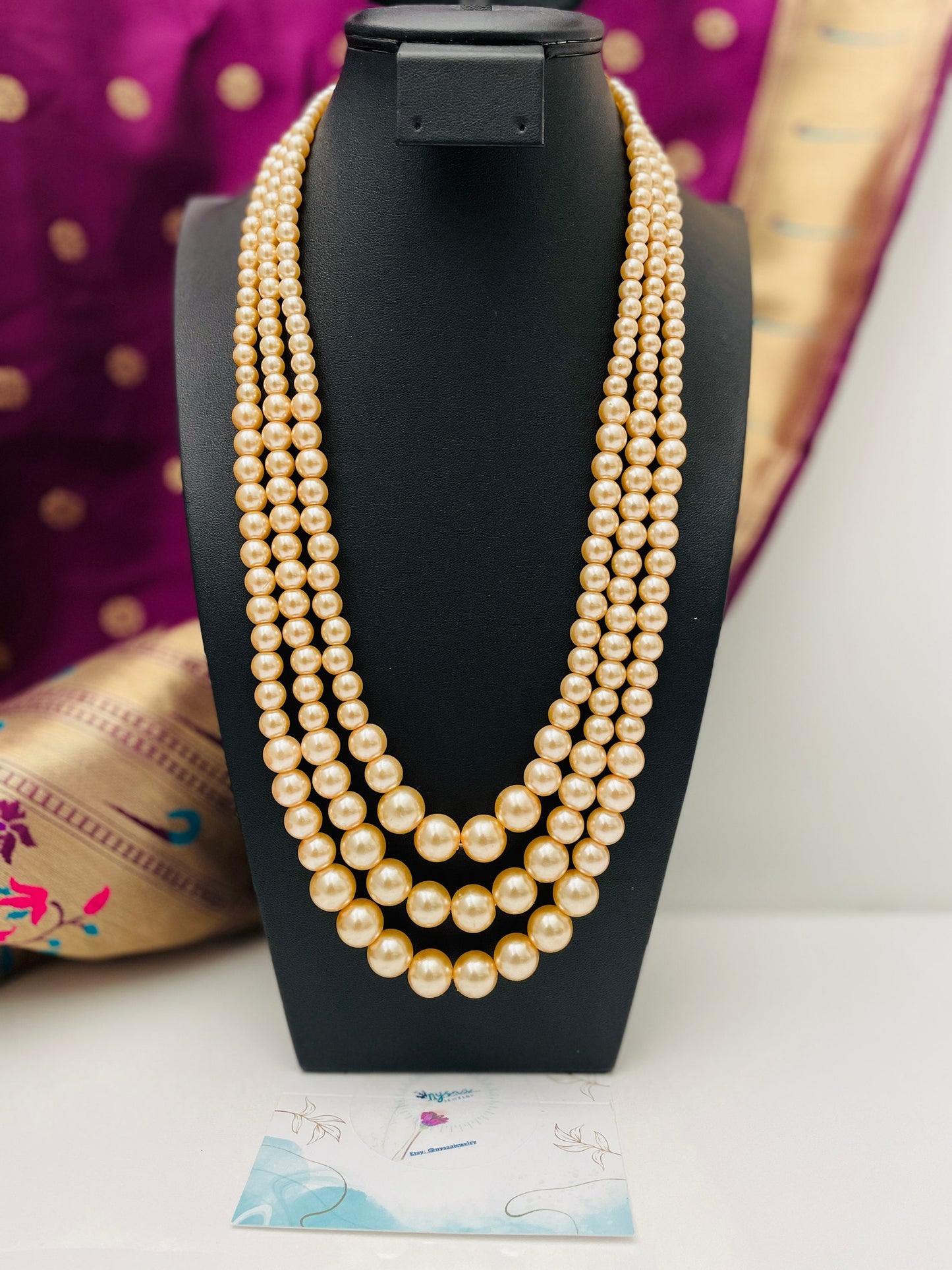 Classic multilayered pearl necklace | Faux pearl necklace | Three strands pearl necklace