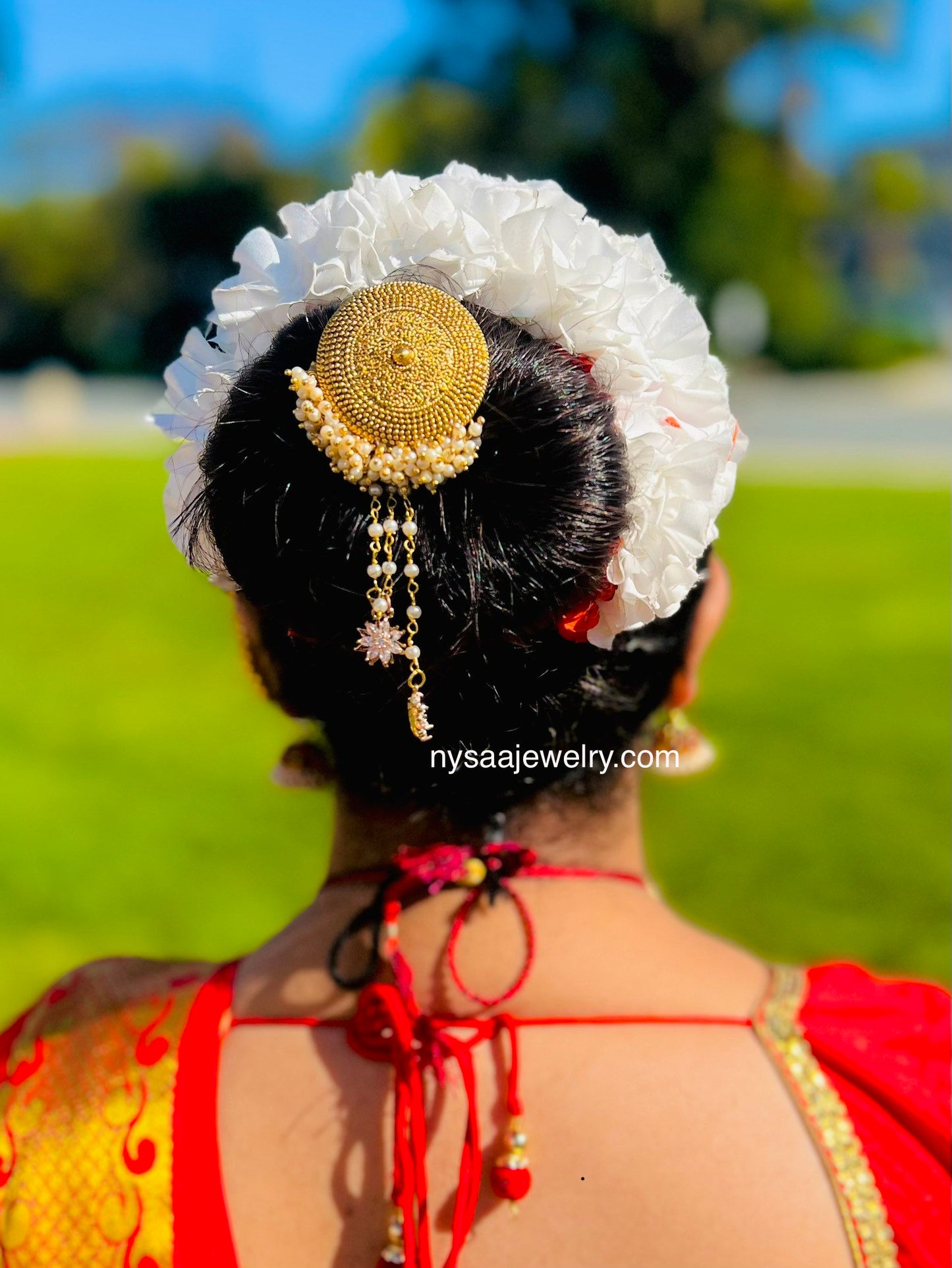 Gold Plated Indian Hair Brooch: Juda Pin Saree Accessory