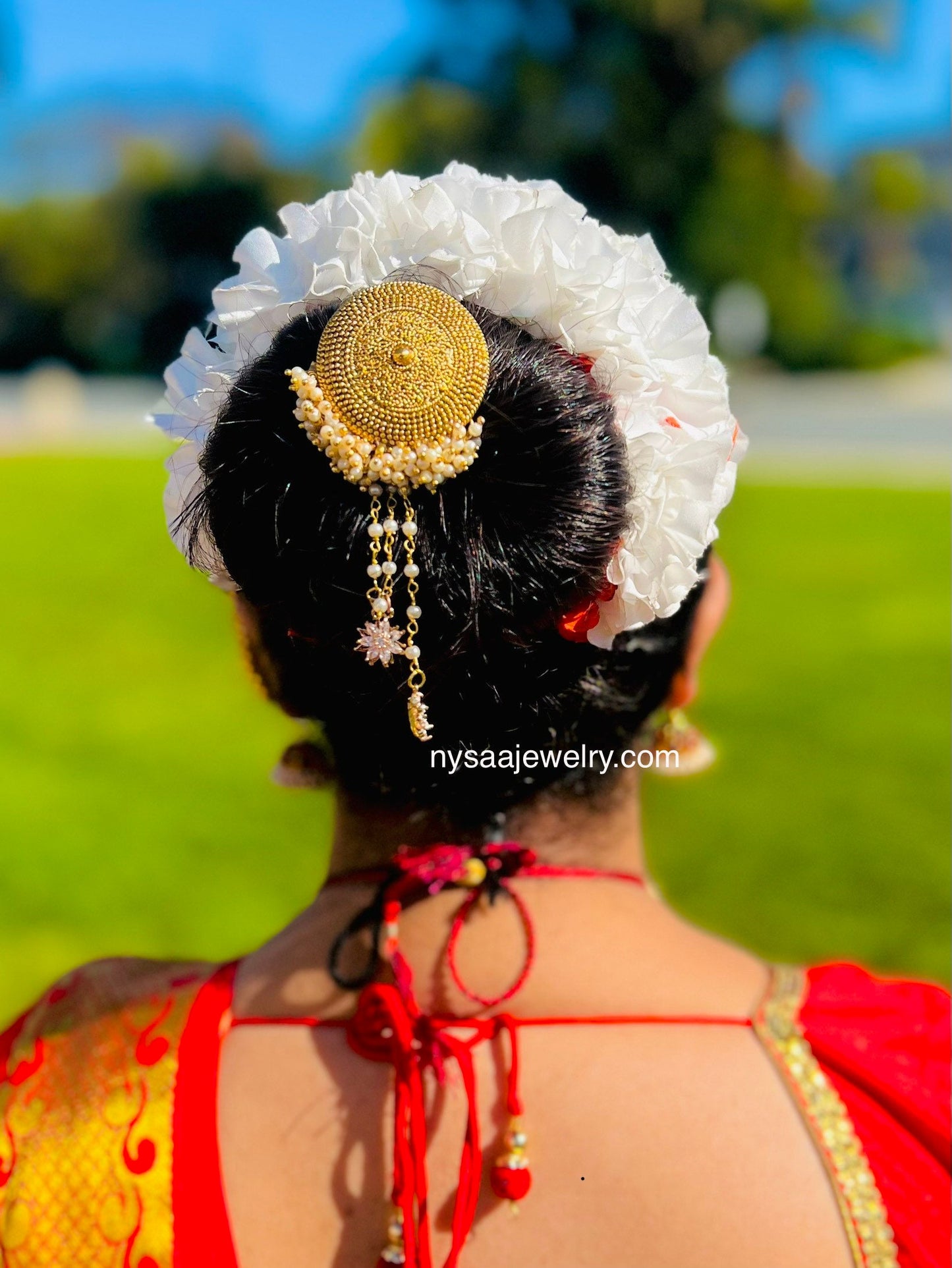 Gold Plated Indian Hair Brooch: Juda Pin Saree Accessory
