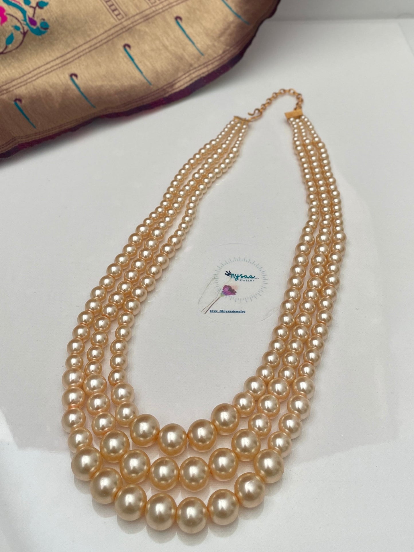 Classic multilayered pearl necklace | Faux pearl necklace | Three strands pearl necklace