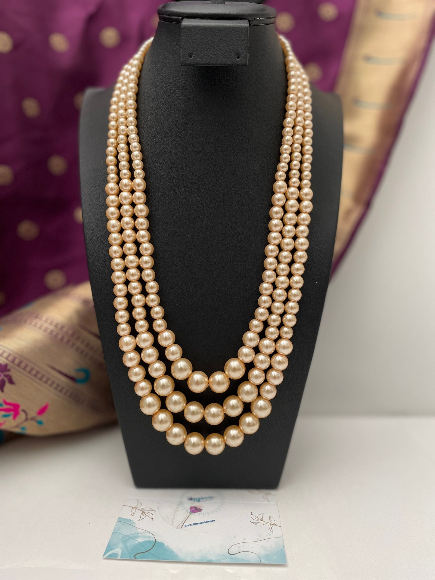 Classic multilayered pearl necklace | Faux pearl necklace | Three strands pearl necklace