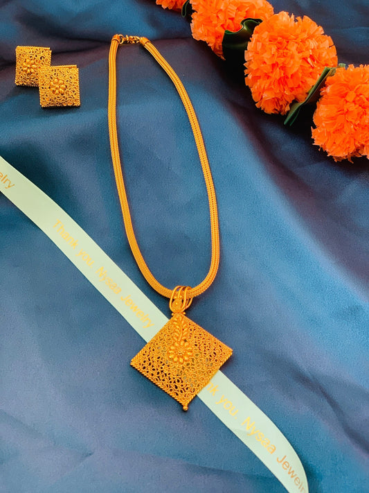 Gold Plated Haaram: Indian Temple Jewelry Necklace with Earrings