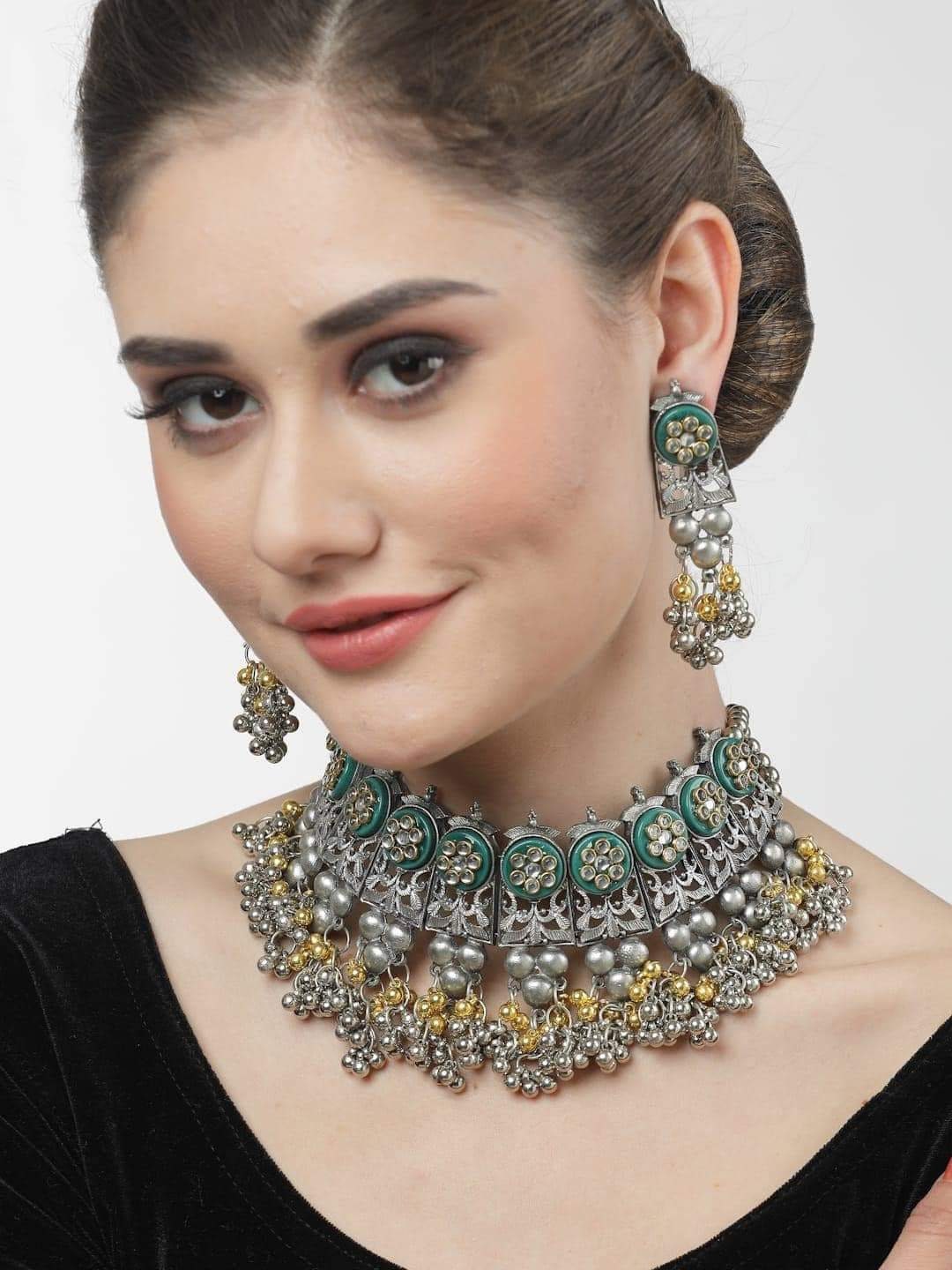 Nysaa dual tone Oxidised multicolored ghungaroo choker with earrings | Bollywood Jewelry | Navaratri jewelry | German silver jewelry