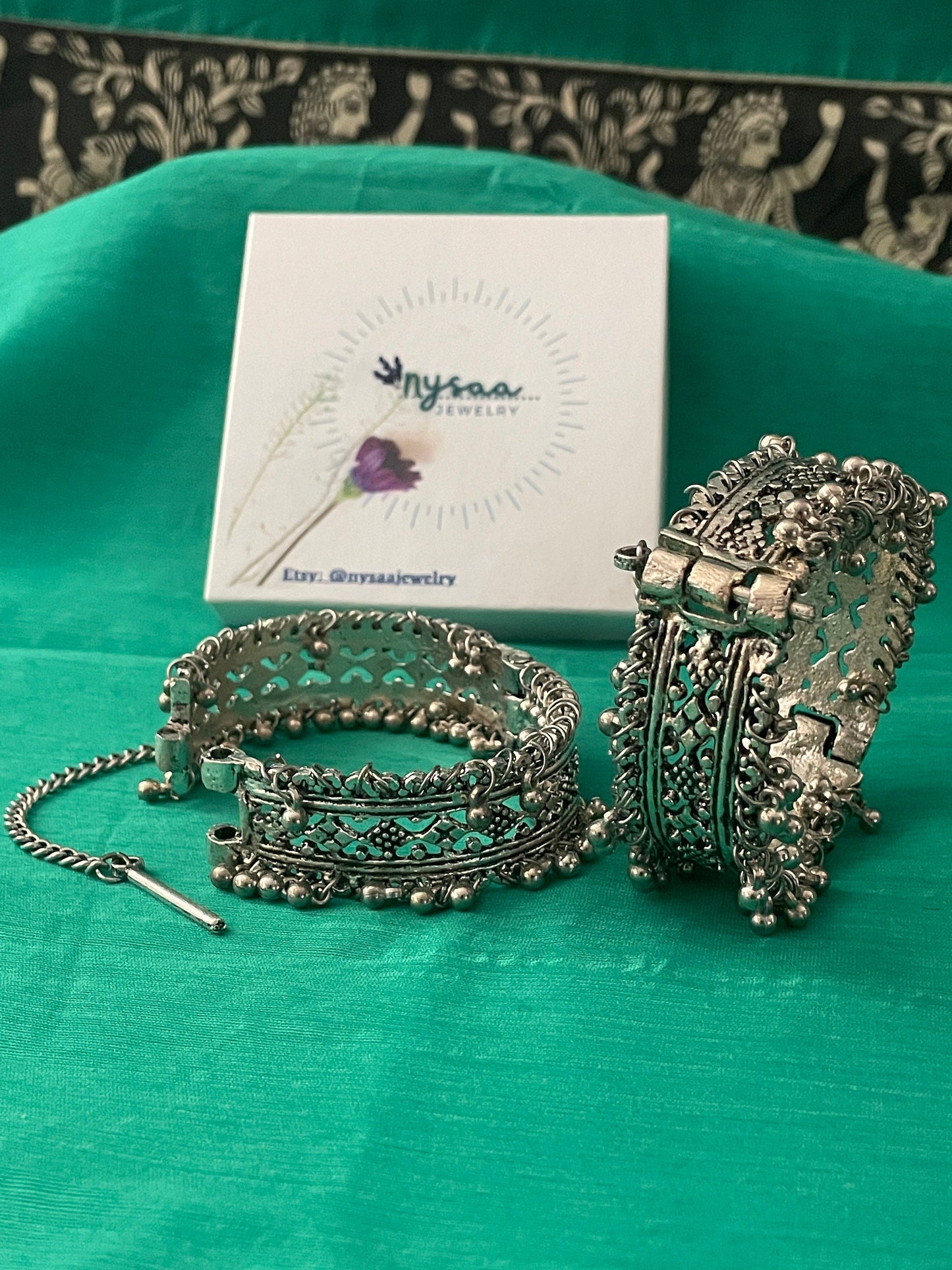 Oxidized Ghungaroo Cuff Bracelet: Adjustable Silver Bangle