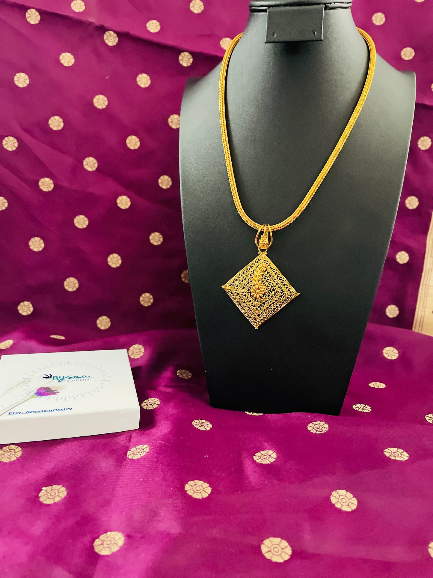 Gold Plated Haaram: Indian Temple Jewelry Necklace with Earrings