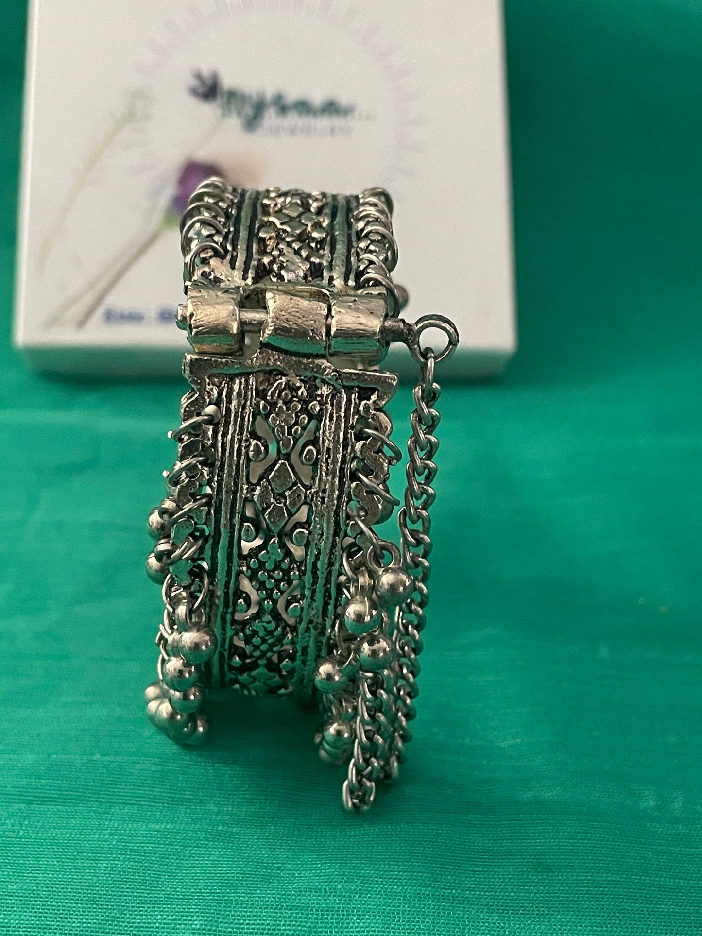 Oxidized Ghungaroo Cuff Bracelet: Adjustable Silver Bangle