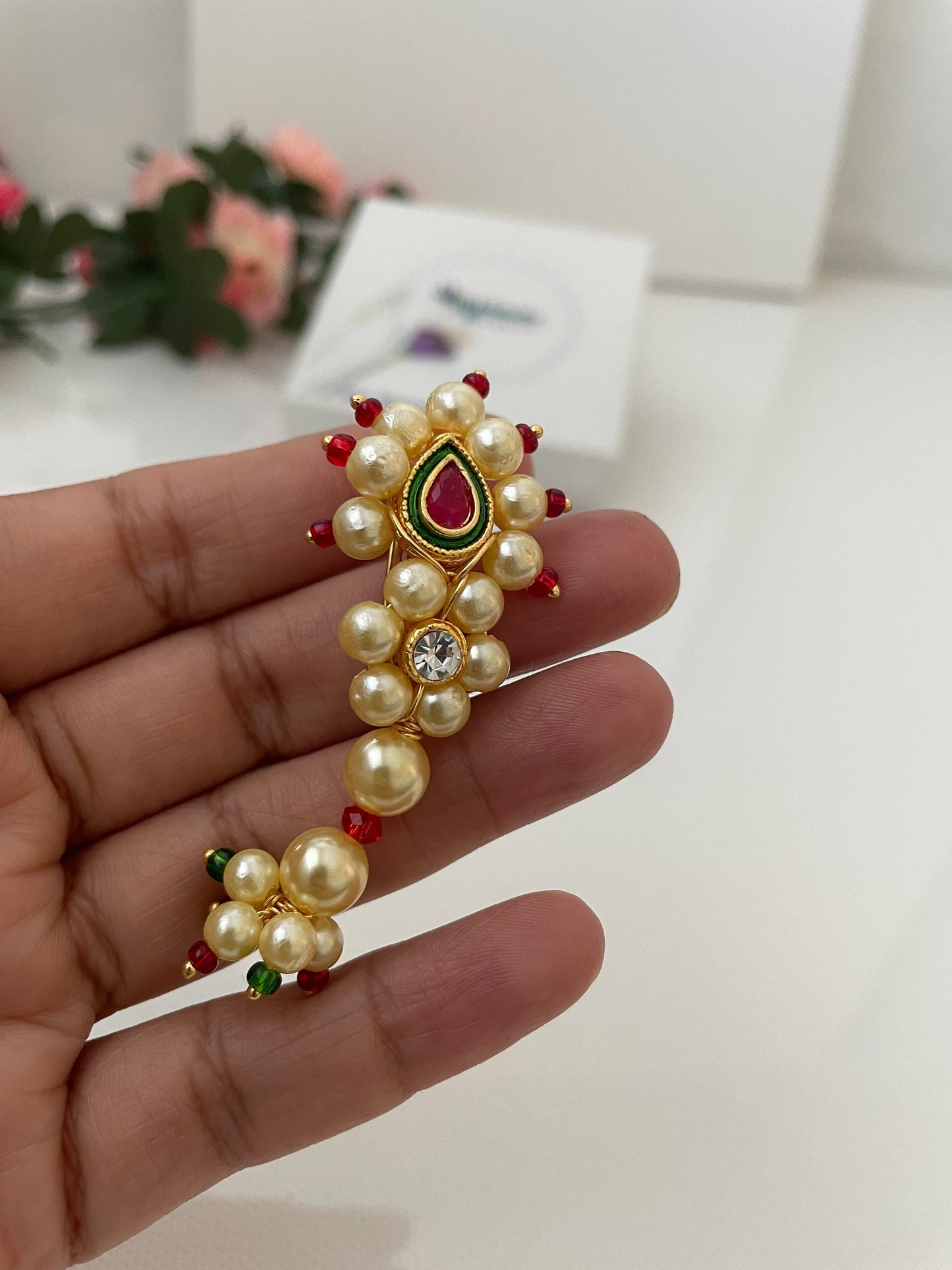 Pearl gold plated traditional nath saree pin or Juda pin