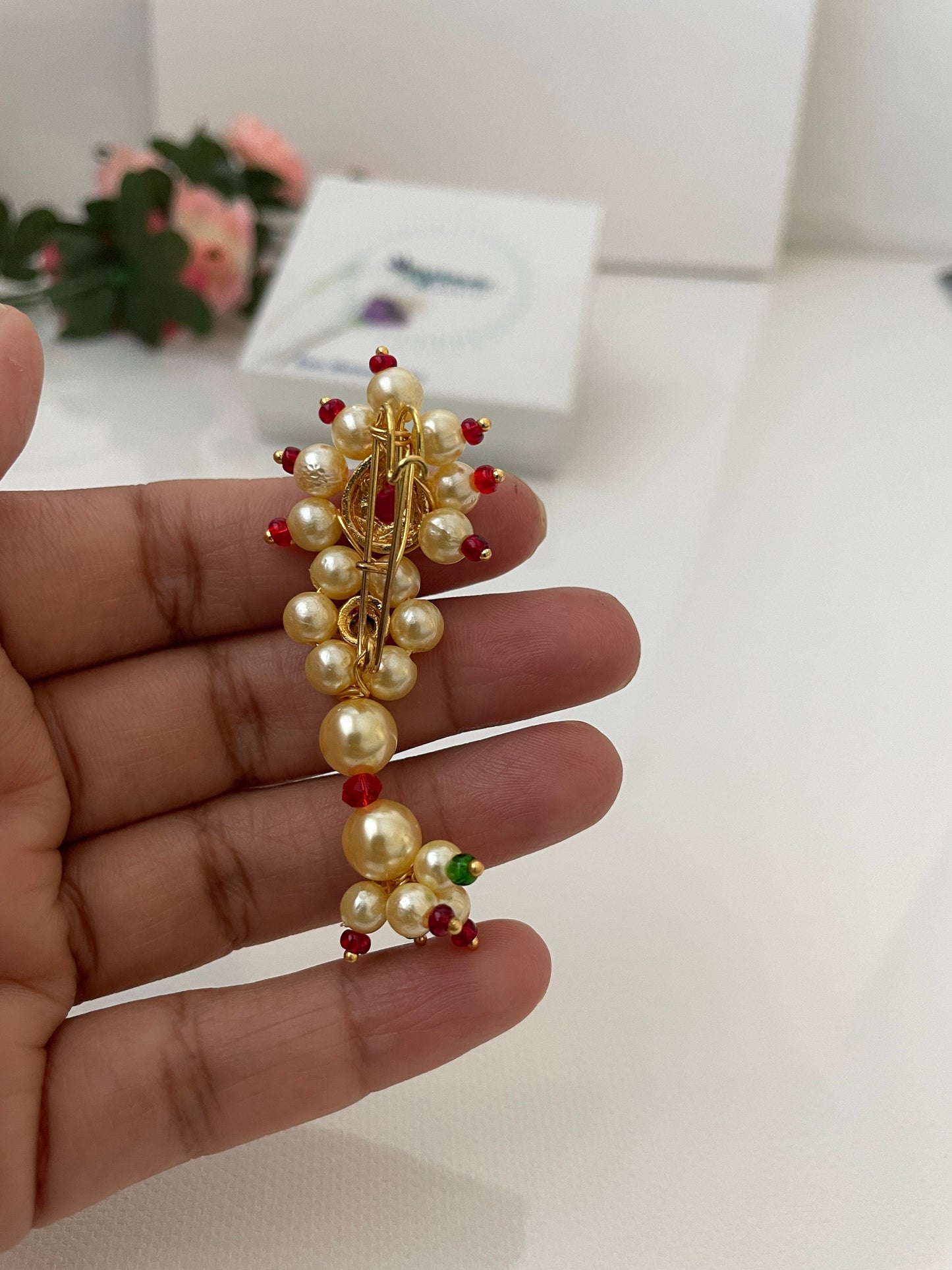 Pearl gold plated traditional nath saree pin or Juda pin