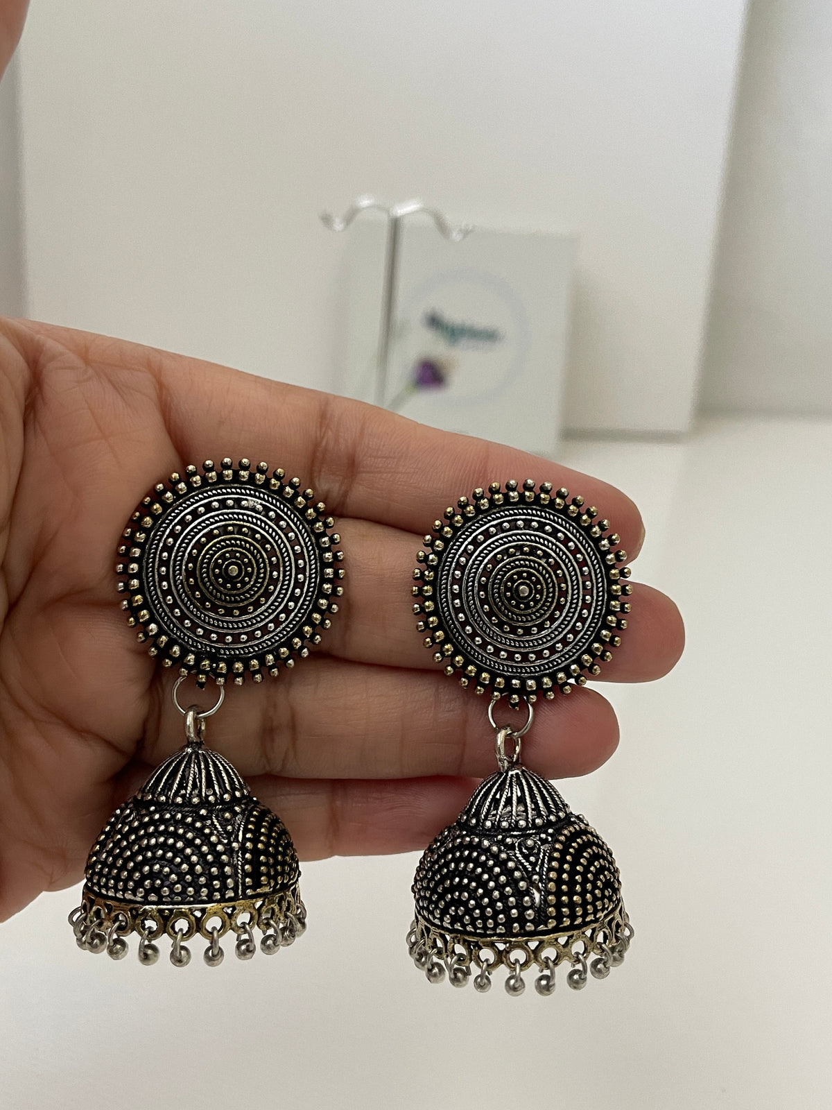 Oxidized Dual Tone Jhumka Earrings: Traditional Indian Jewelry