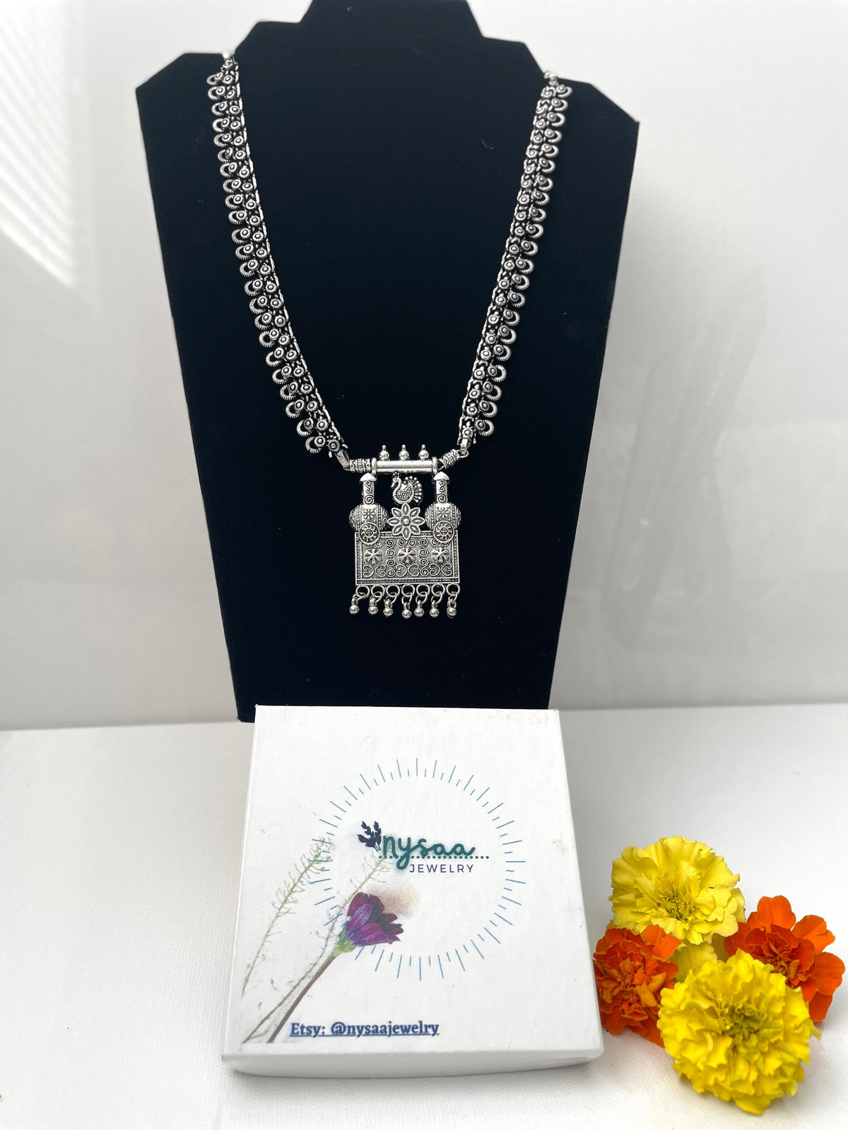 Oxidized Indian Necklace: Navratri Jewelry, Adjustable Length