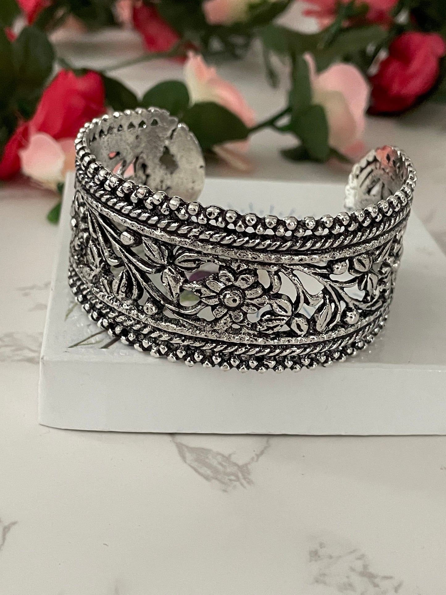 Oxidized Ghungaroo Cuff Bracelet: Adjustable Silver Bangle