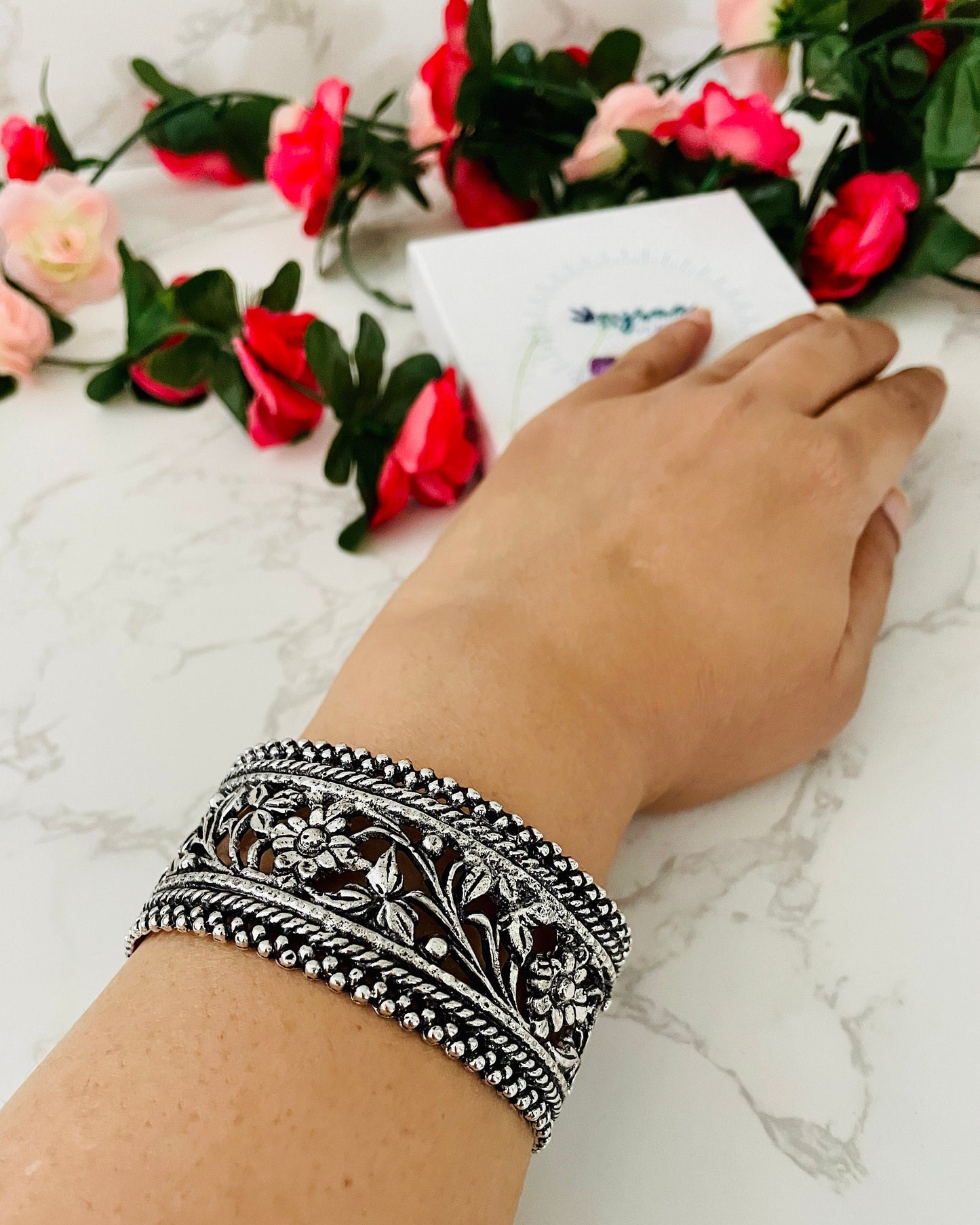 Oxidized Ghungaroo Cuff Bracelet: Adjustable Silver Bangle