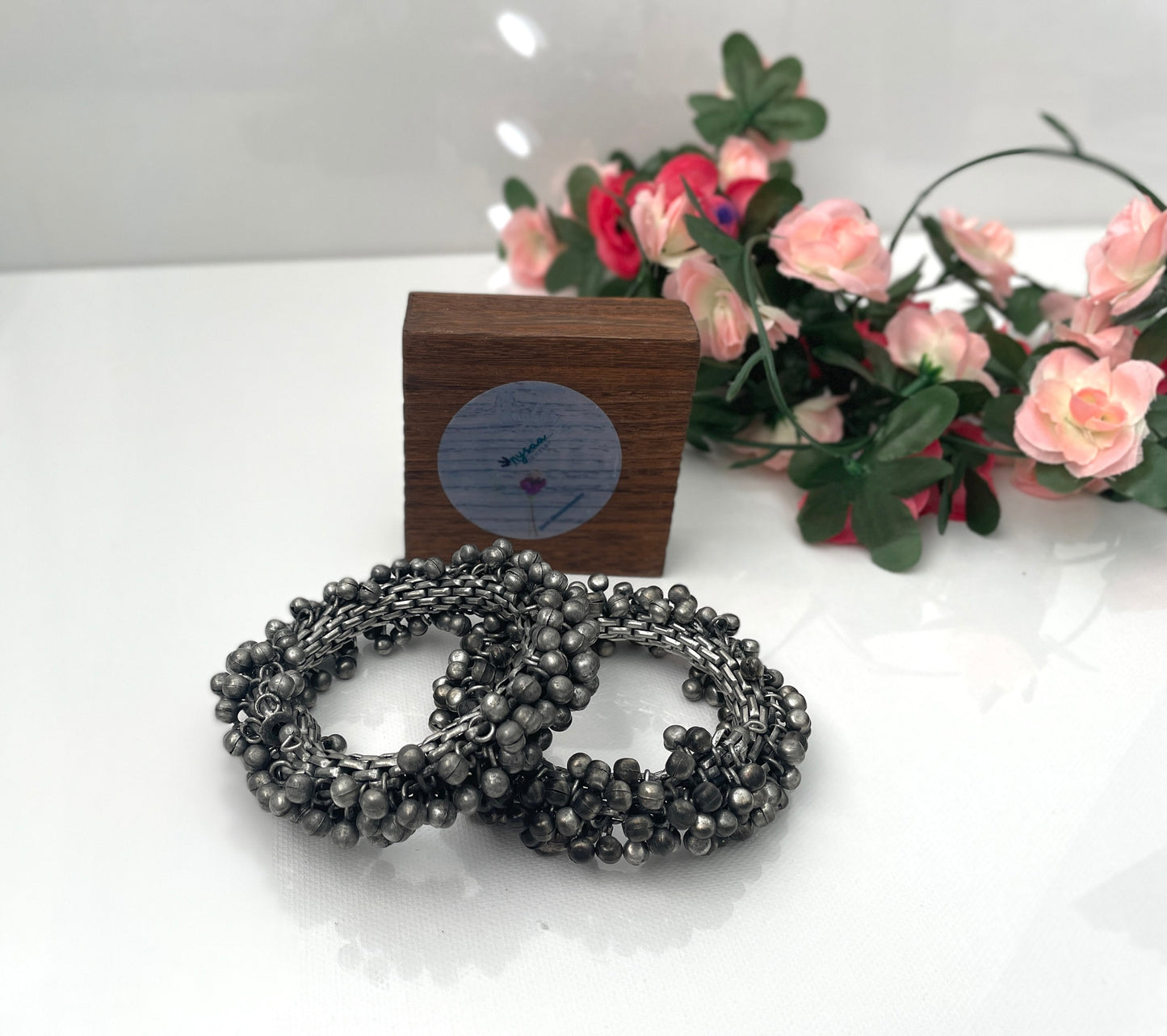 Black Oxidized Ghungaroo Cuff Bracelet: Adjustable Bangle