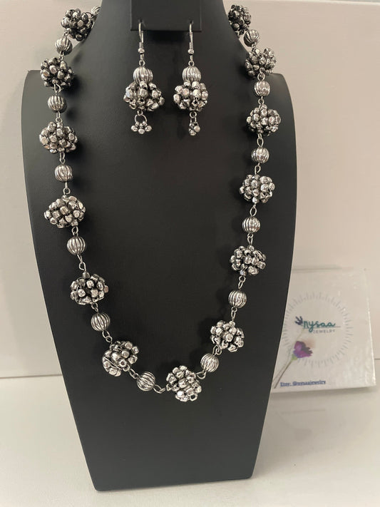 Oxidized Indian Necklace Set: Navratri Jewelry, Adjustable Length