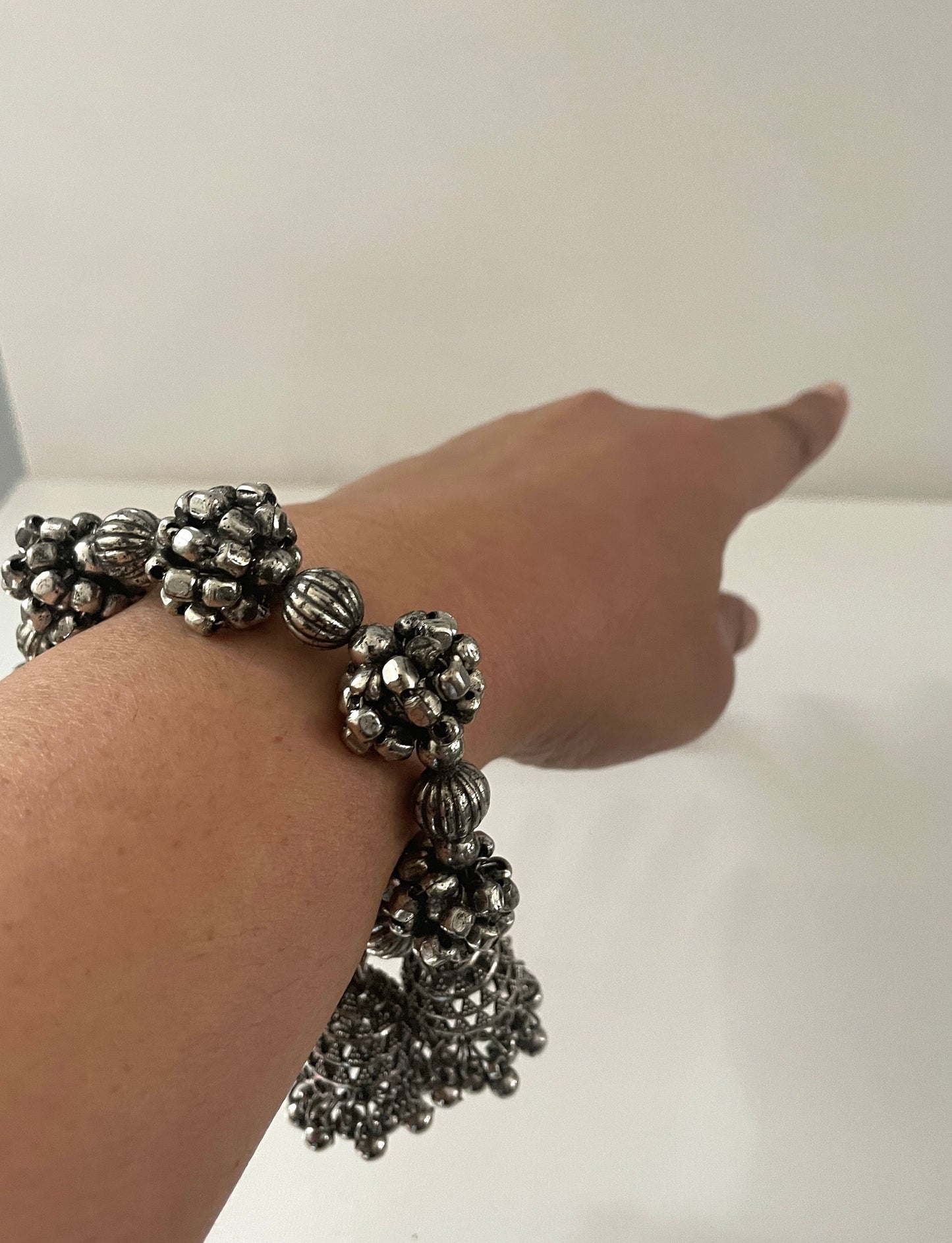 Oxidized Ghungaroo Cuff Bracelet: Adjustable Bangle, Hair Accessory