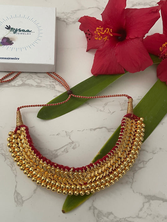 Mahalaxmi Vajratik Thushi Necklace: Micro Gold Plated Maharashtrian Bridal Jewelry