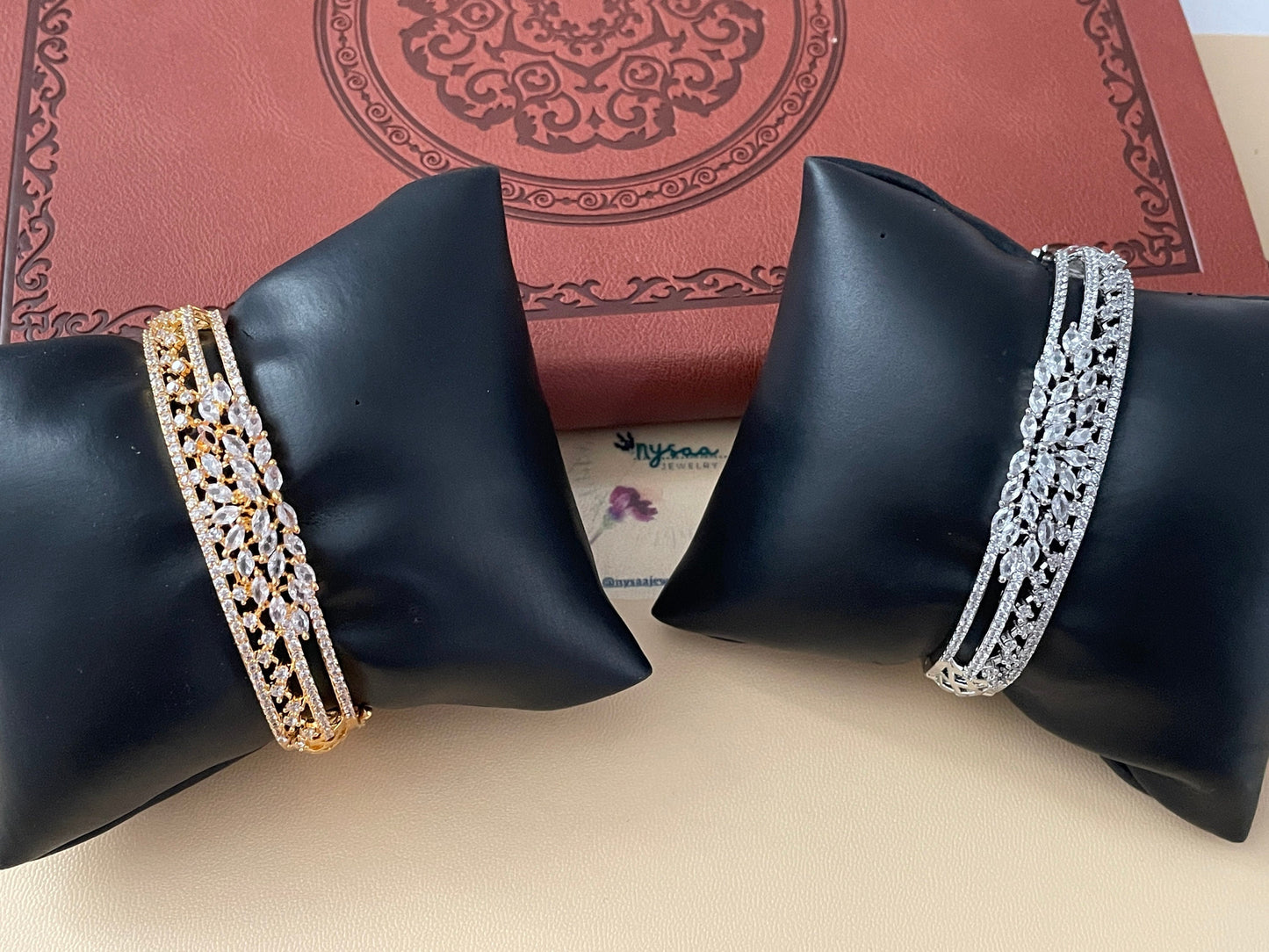 Cubic Zirconia bangle kada | Gold plated CZ bracelet | Diamond lookalike bangles | wedding Jewelry | Indian AD Bangles