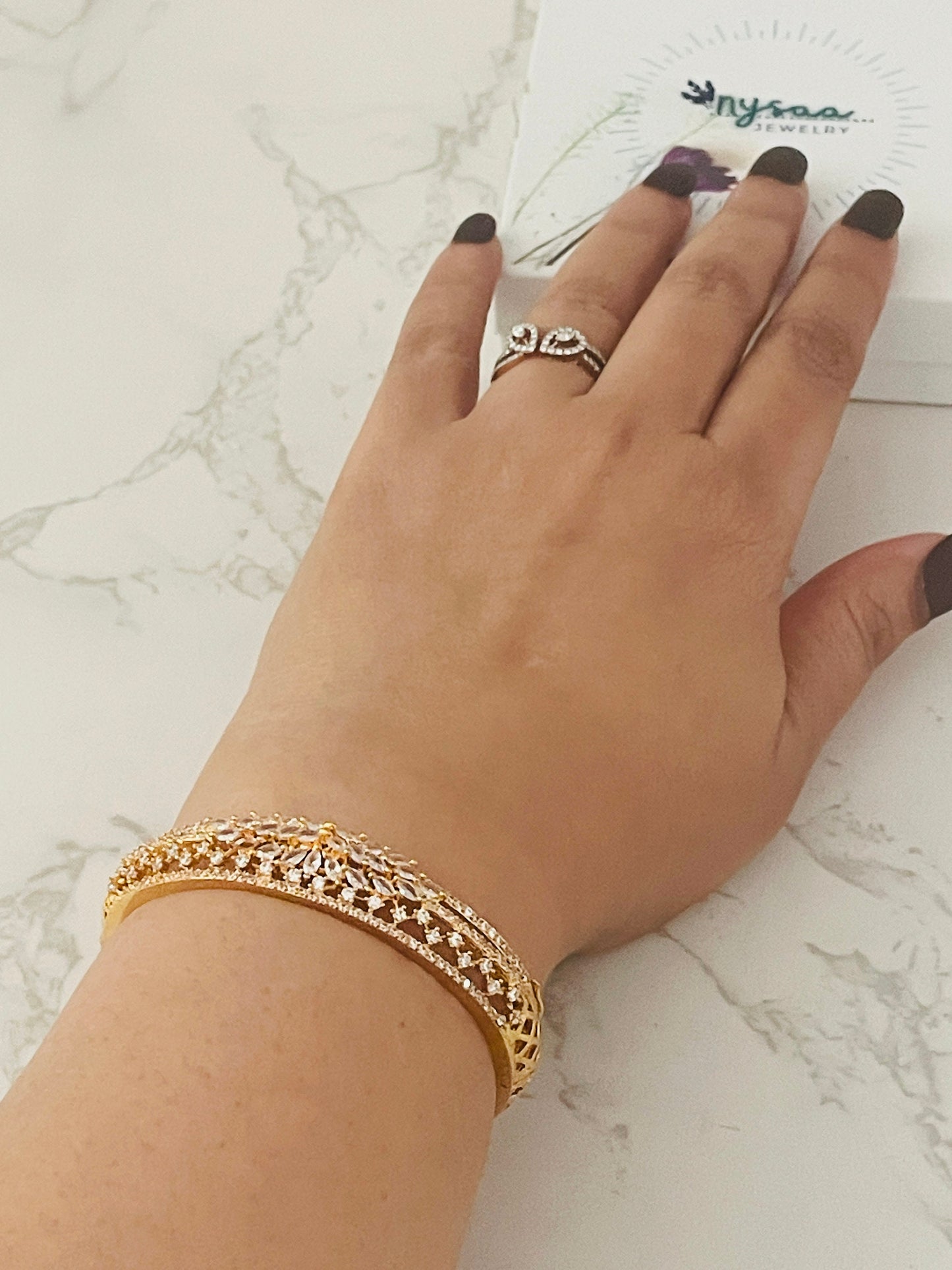 Cubic Zirconia bangle kada | Gold plated CZ bracelet | Diamond lookalike bangles | wedding Jewelry | Indian AD Bangles