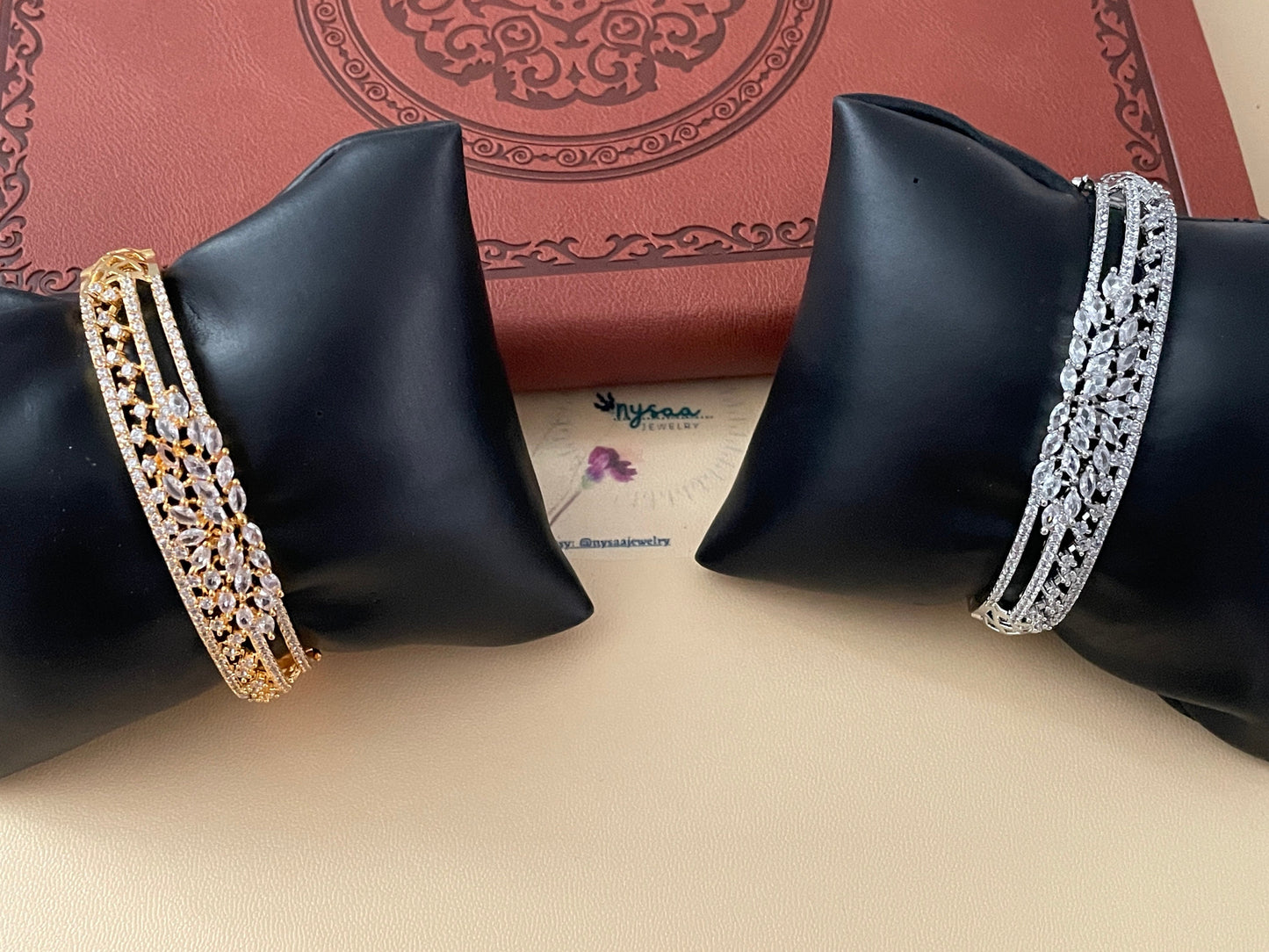Cubic Zirconia bangle kada | Gold plated CZ bracelet | Diamond lookalike bangles | wedding Jewelry | Indian AD Bangles