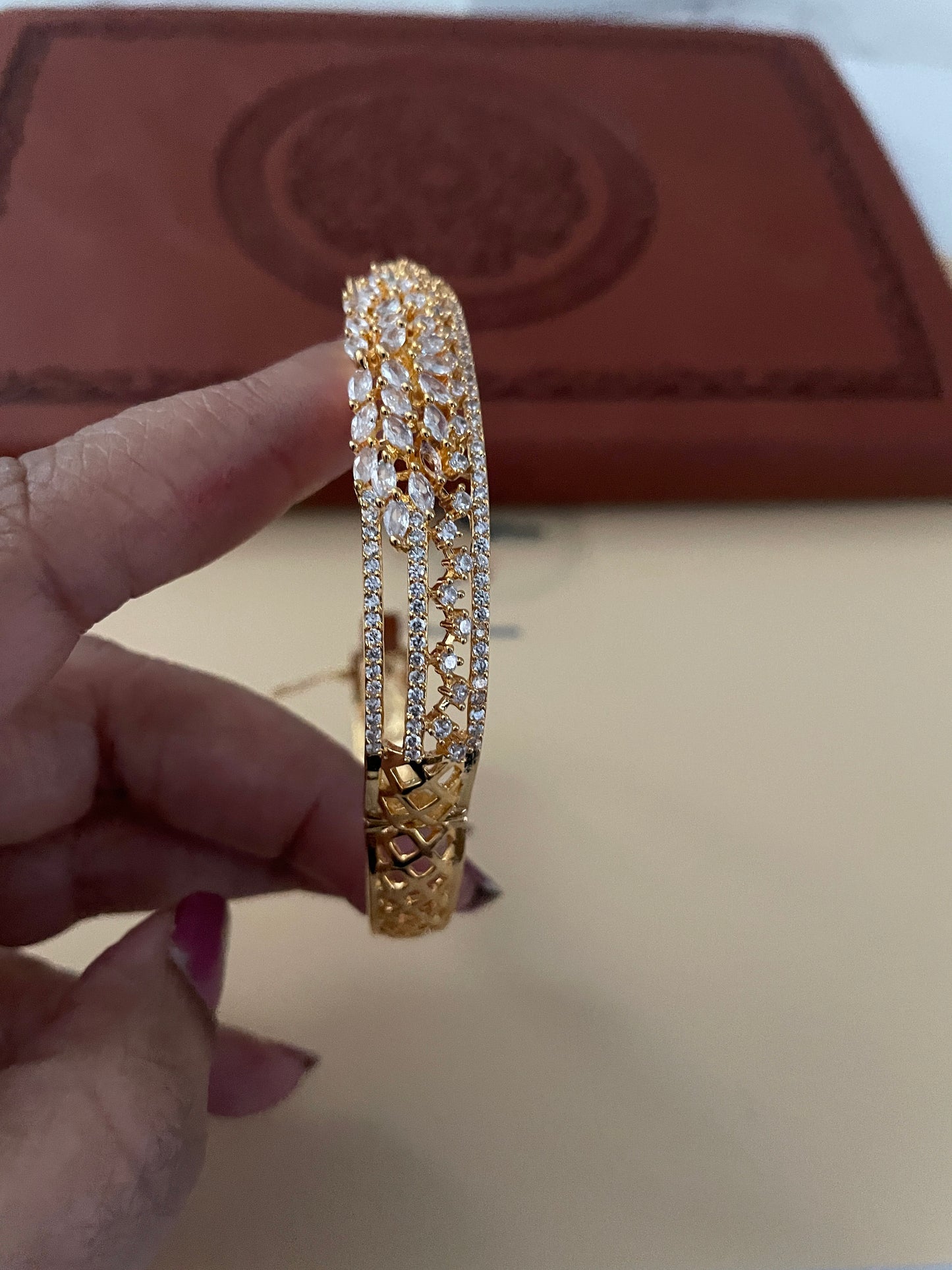 Cubic Zirconia bangle kada | Gold plated CZ bracelet | Diamond lookalike bangles | wedding Jewelry | Indian AD Bangles