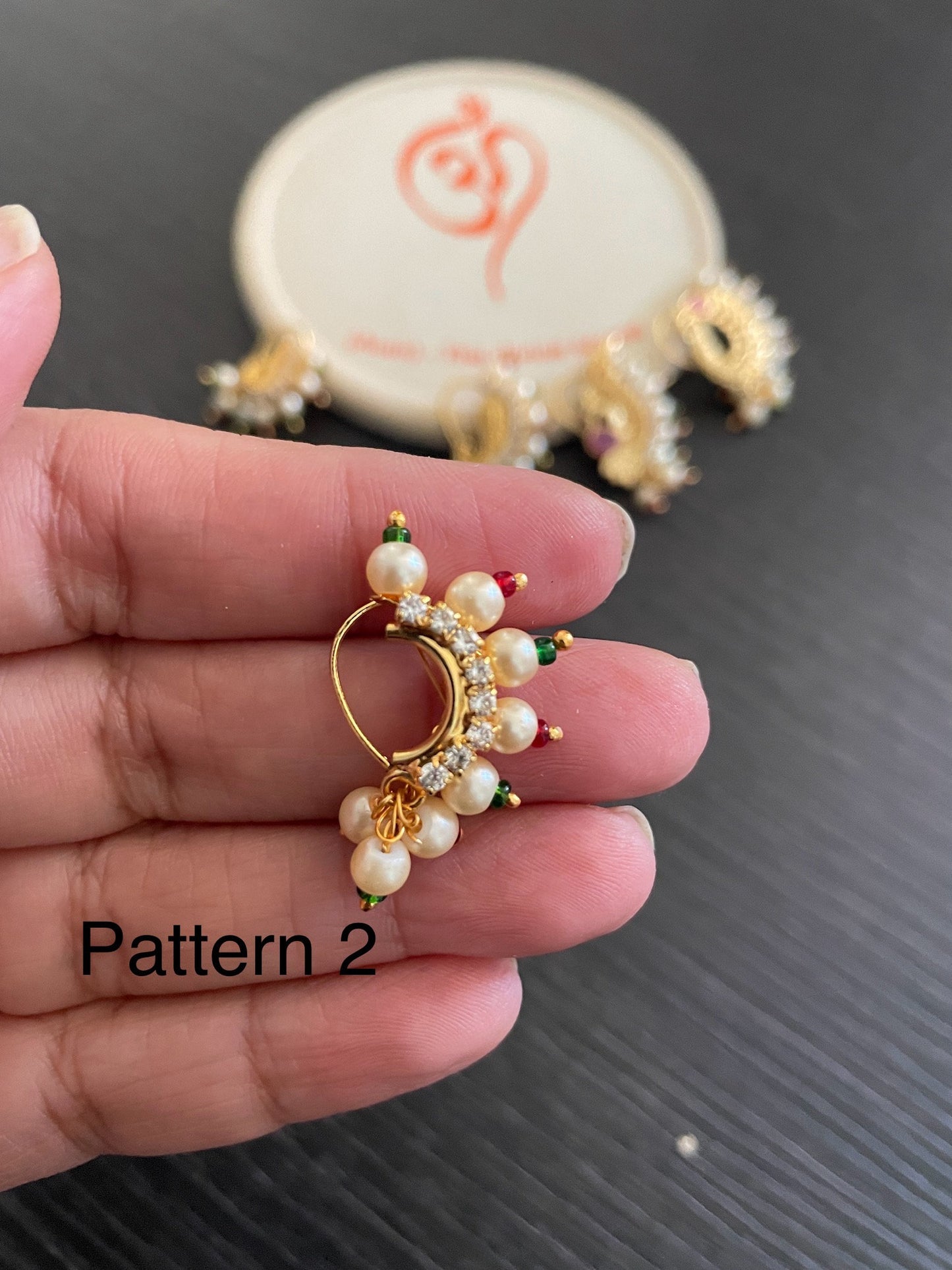Maharashtrian Pearl Nath: Gold Plated Nose Clip-On - Traditional Indian Jewelry