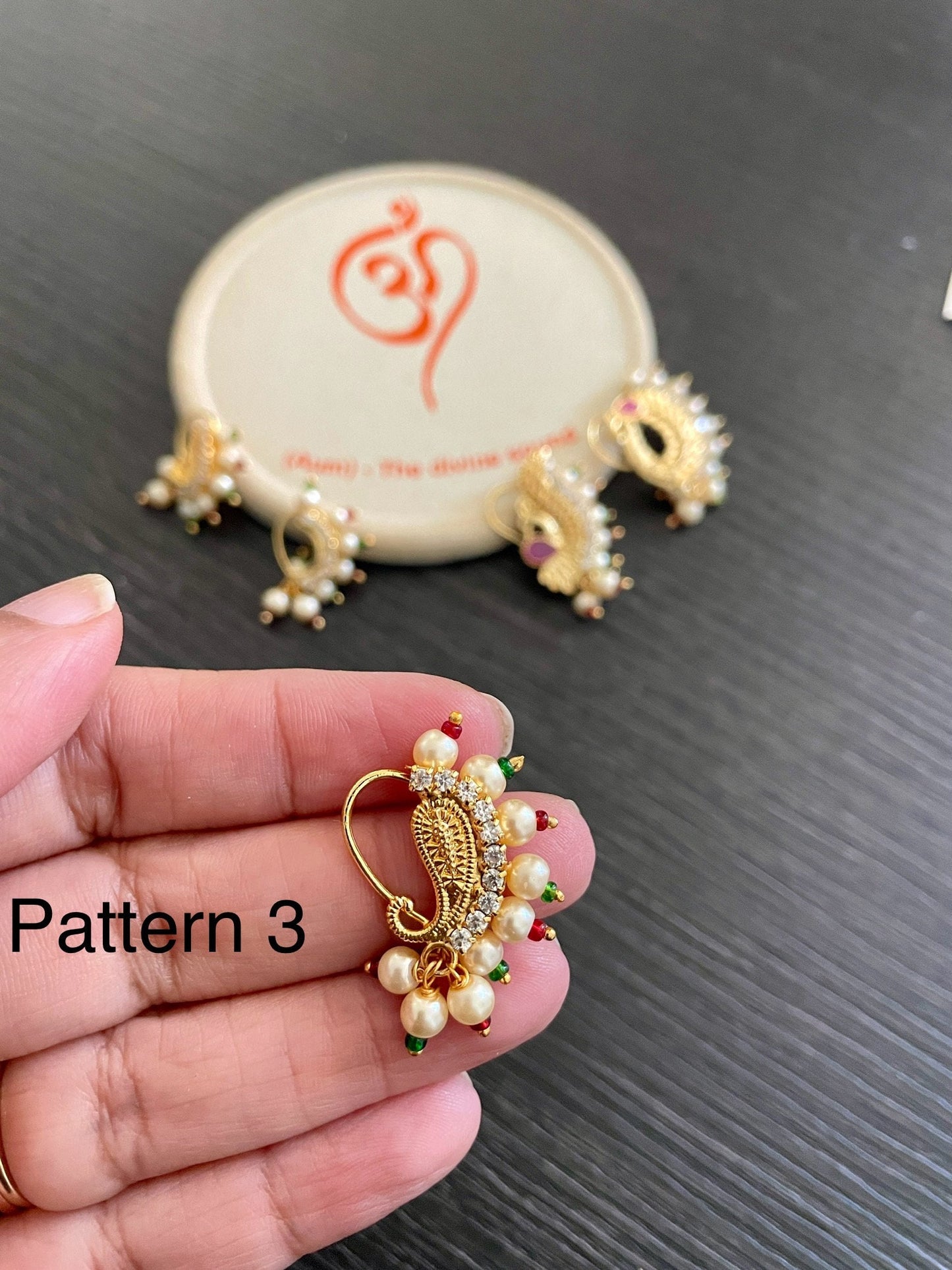 Maharashtrian Pearl Nath: Gold Plated Nose Clip-On - Traditional Indian Jewelry