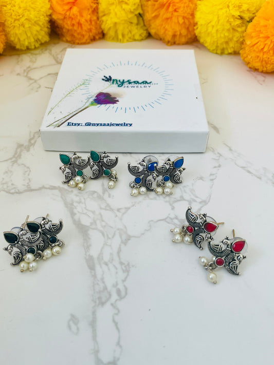 Oxidized Small Earrings: Lightweight Carved Design