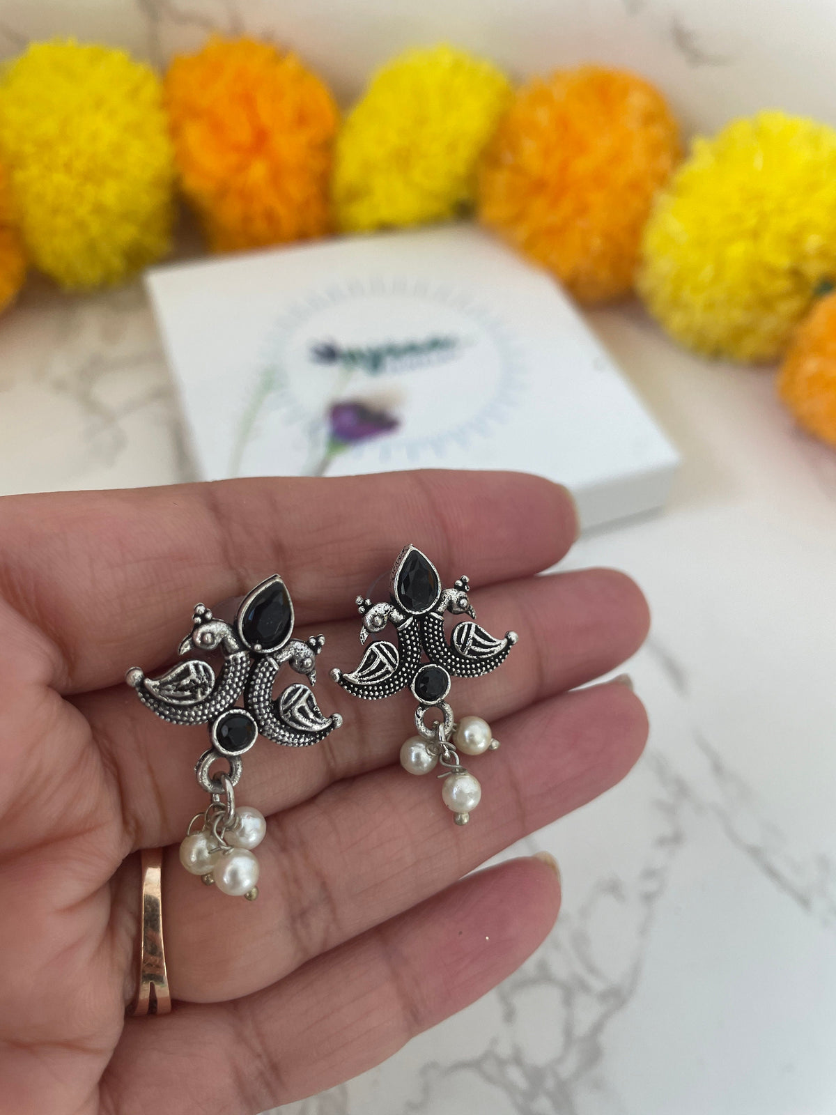 Oxidized Small Earrings: Lightweight Carved Design