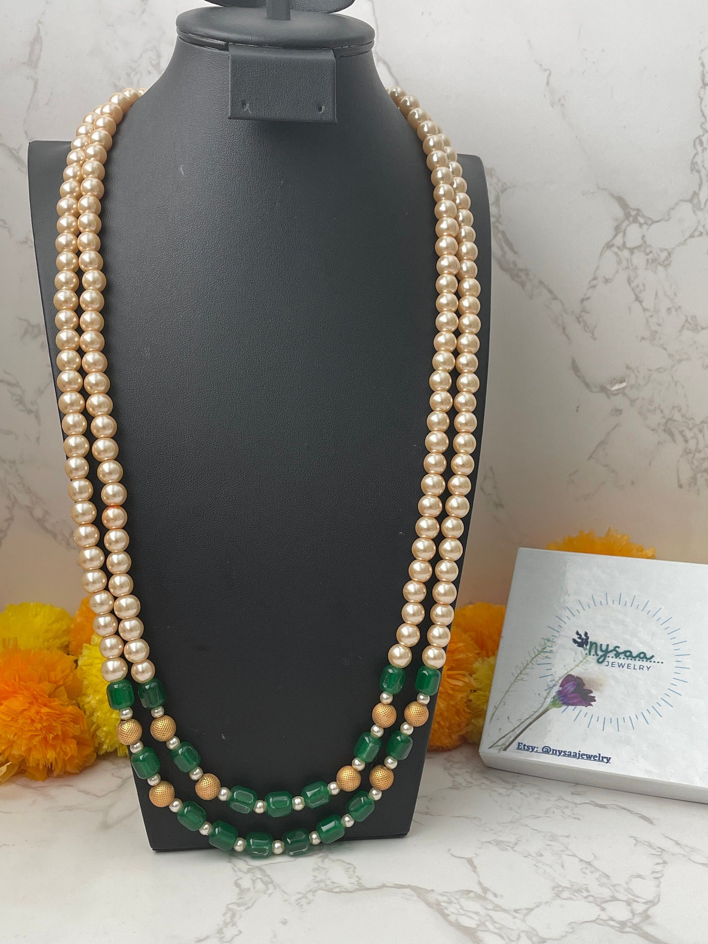 Classic multilayered pearl necklace | Faux pearl necklace | Three strands pearl necklace