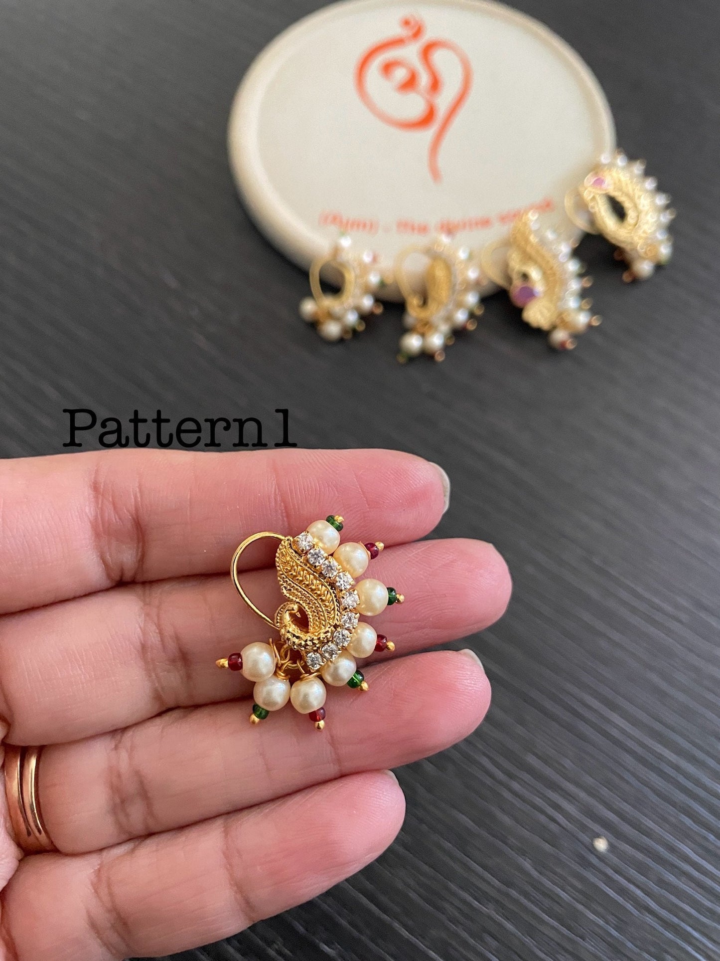 Maharashtrian Pearl Nath: Gold Plated Nose Clip-On - Traditional Indian Jewelry