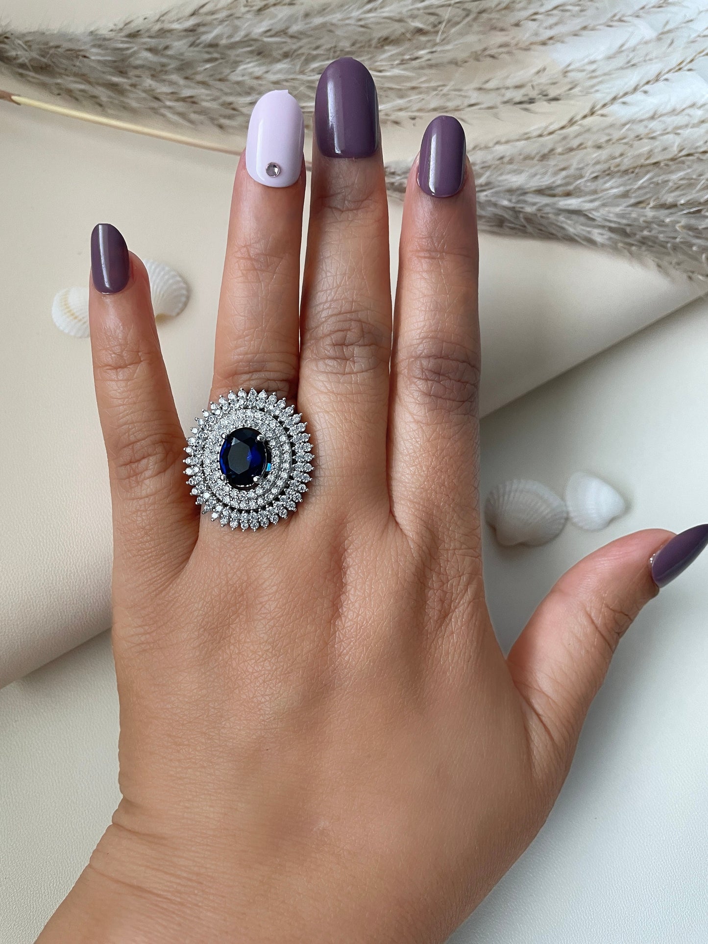 Indian cubic zirconia rhodium plated ring | Statement AD rings | Trendy party wear jewelry