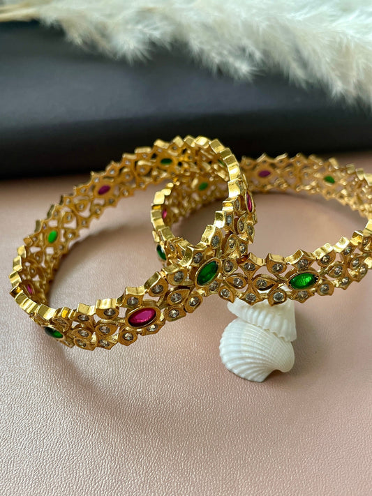 Kemp Stone Gold Plated Bangles: South Indian Temple Jewelry