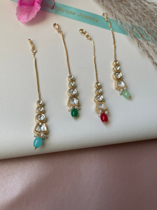 Gold Plated Kundan Maang Tika: Indian Head Jewelry