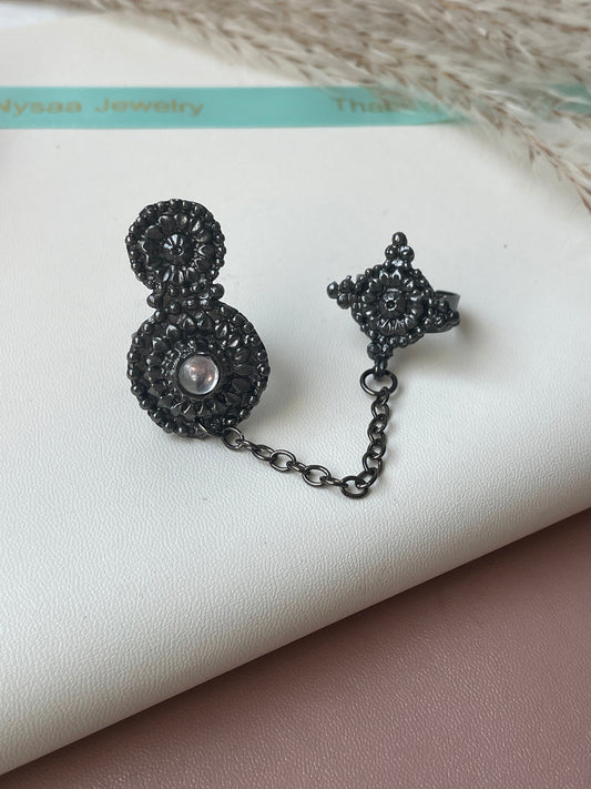 Black Oxidized Connecting Ring: Adjustable Peacock Ring