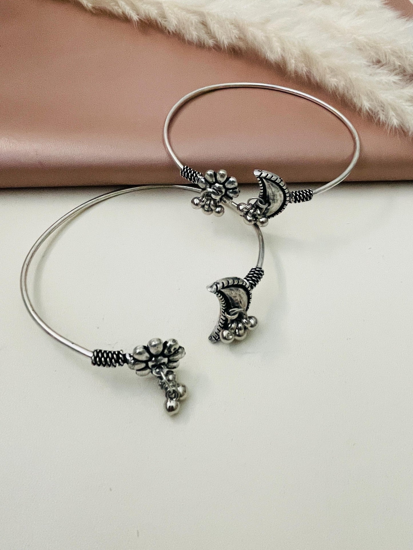 Oxidized Silver Anklet Bracelet: Bollywood Jhanjar Golusu, Pair