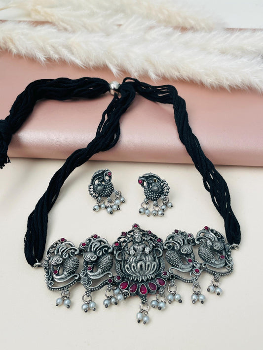 Oxidized Temple Choker Set: Multicolor Stone Navratri Jewelry