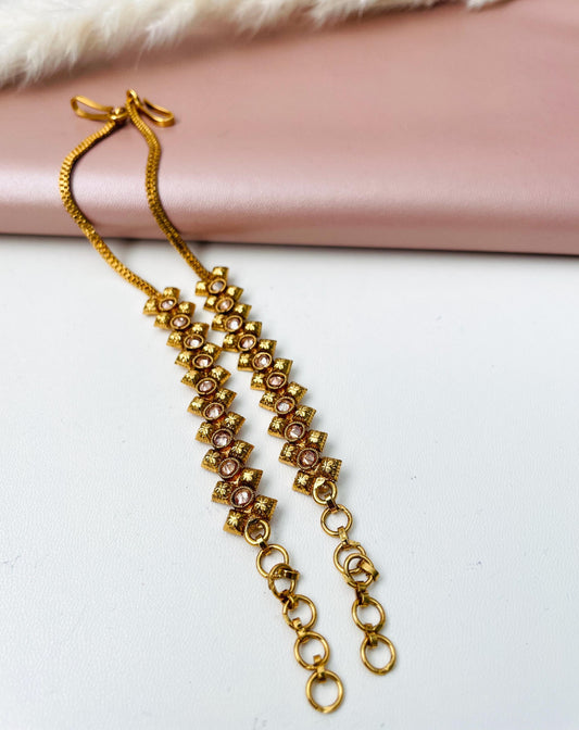 Gold Plated Ear Chain: Rhinestone Kaan Vel