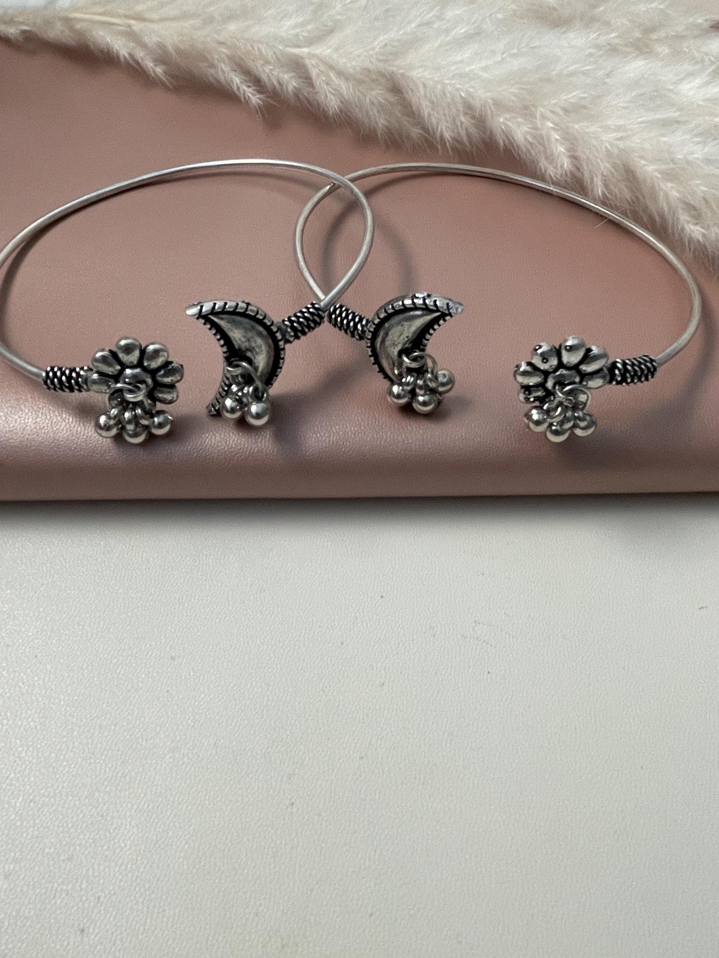Oxidized Silver Anklet Bracelet: Bollywood Jhanjar Golusu, Pair