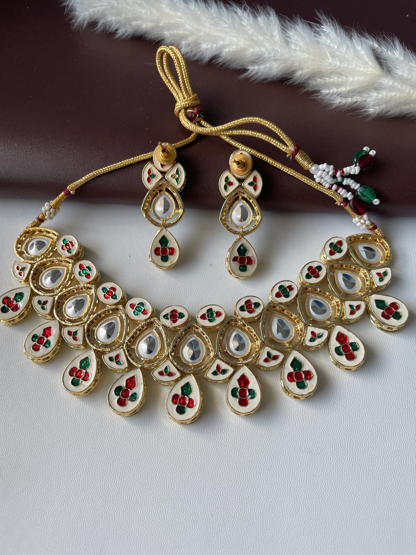 Gold Plated Kundan CZ Collar Necklace Set: Indian Bridal Jewelry